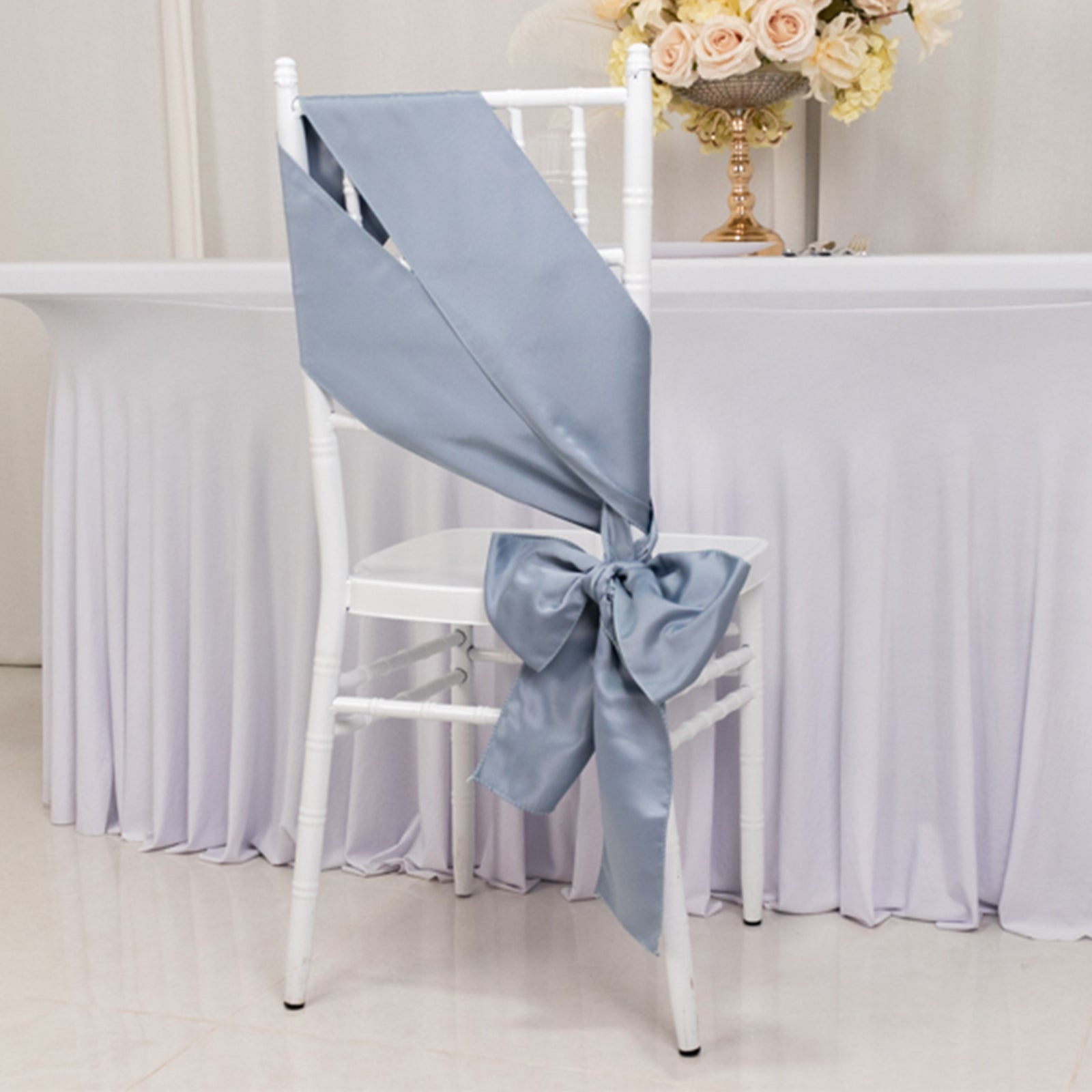 5 Pack Lamour Satin 6x106 Chair Sashes Dusty Blue - Stylish Reusable Decorative Bows