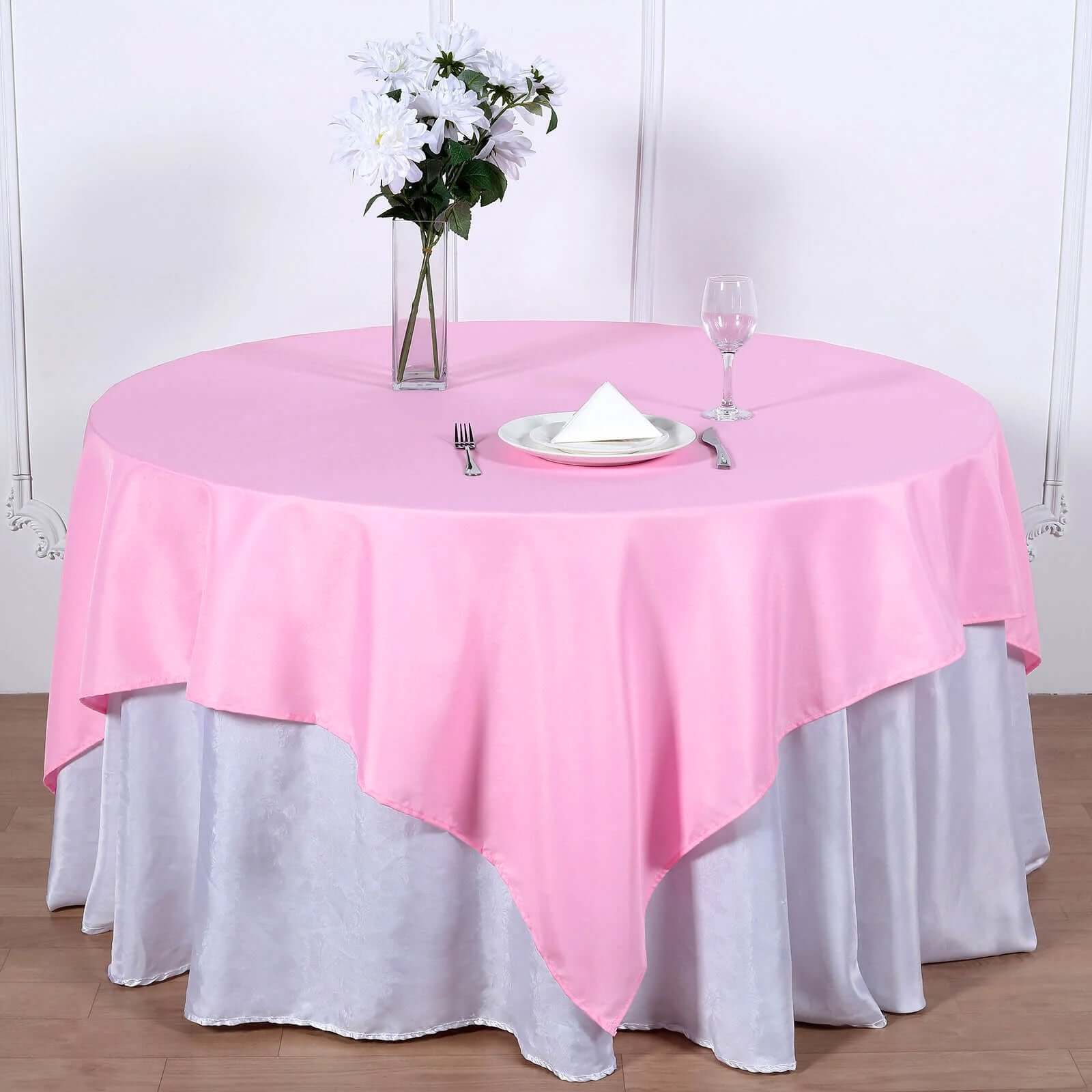 Polyester 70x70 Table Overlay Square Tablecloth Pink - Wrinkle-Resistant & Durable Table Cover