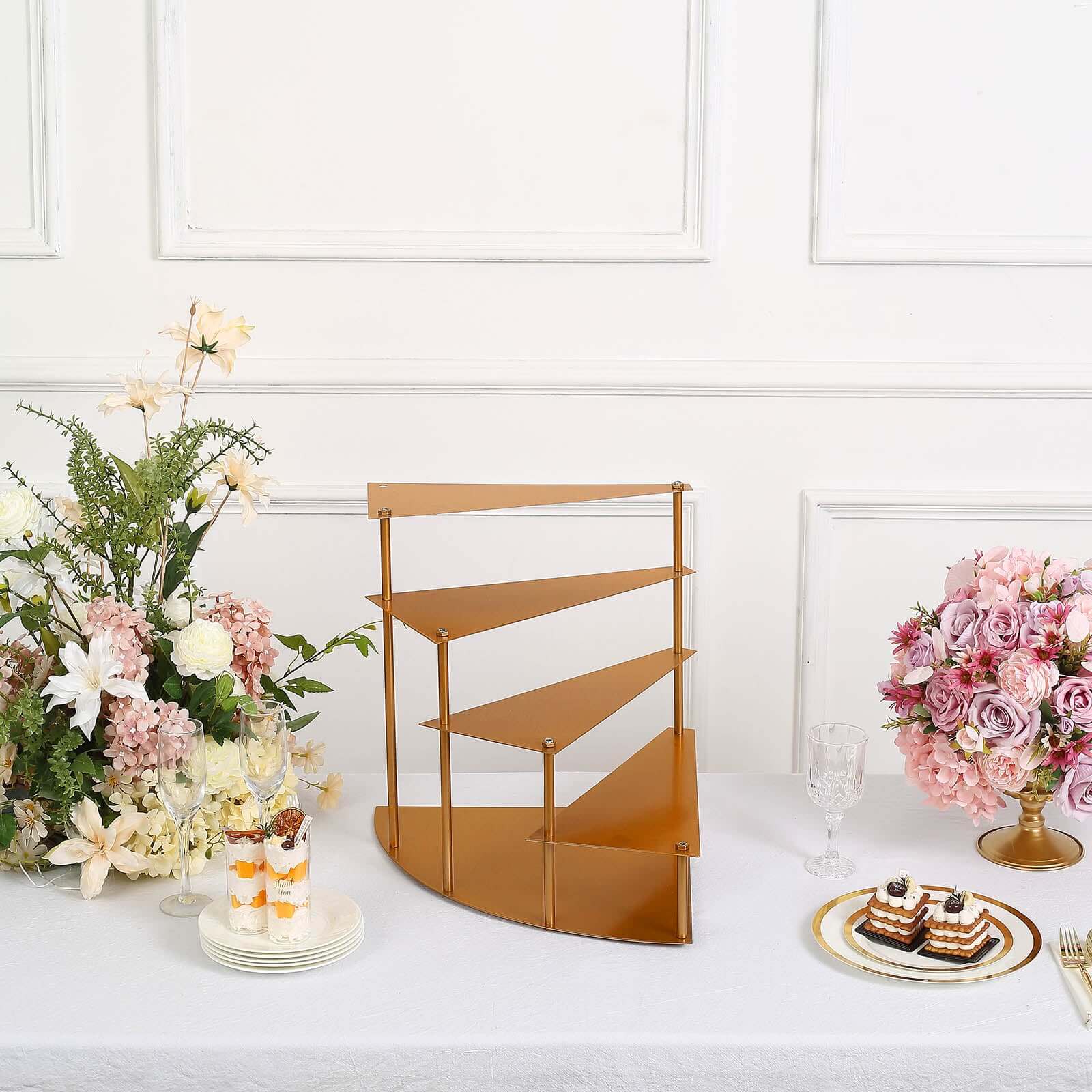 4-Tier Metal Spiral Stairway Cupcake Display Stand Gold - Dessert Cake Step Pedestal Tray 17