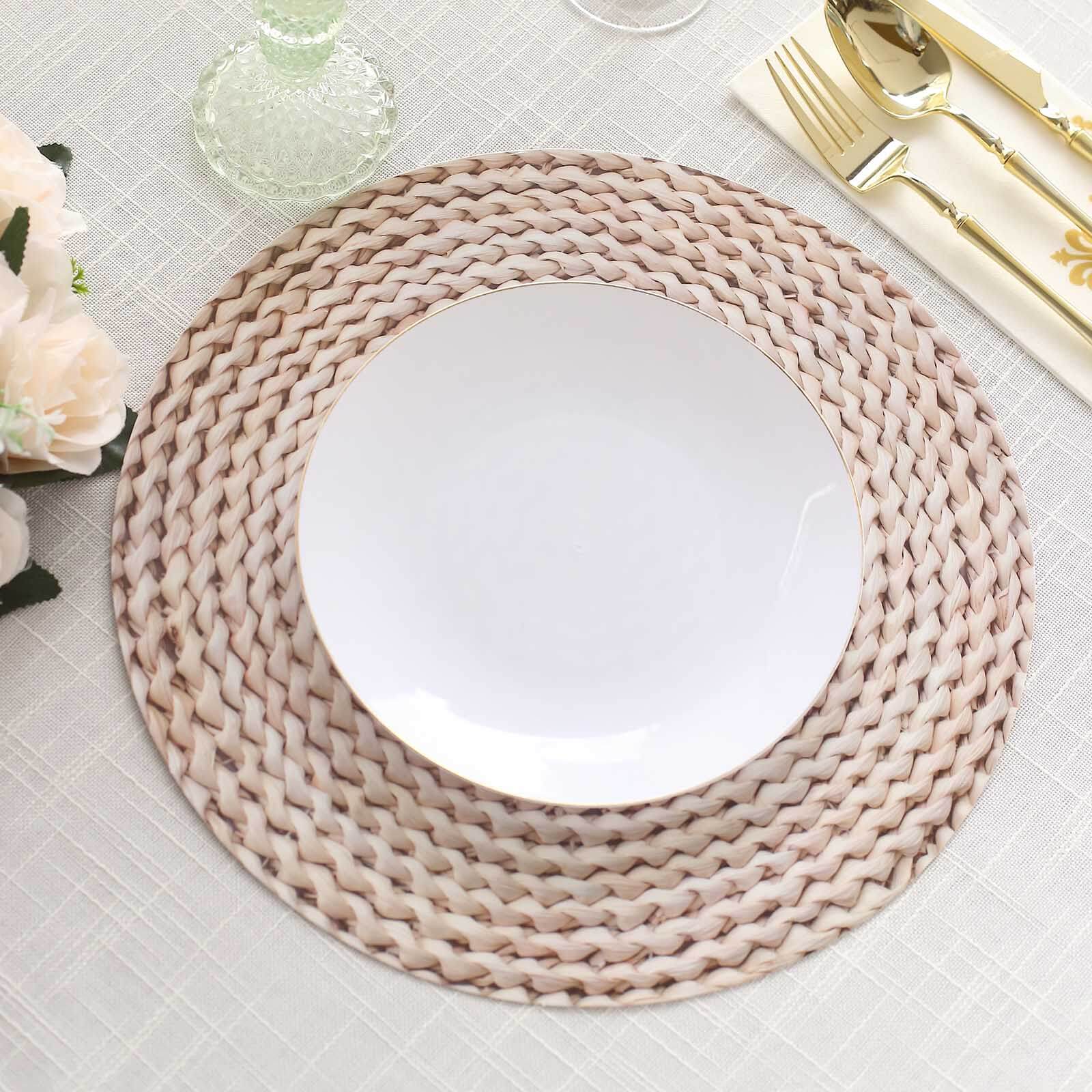 6-Pack Disposable Table Placemats in Wheat with Woven Rattan Print - 700GSM Cardboard Placemats for Rustic Themes & Outdoor Events 13