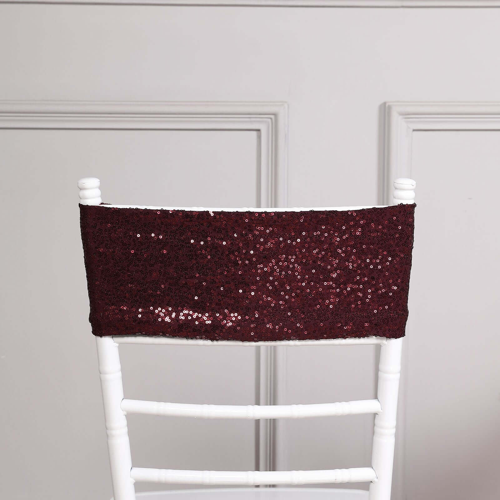 5 Pack Sequin Spandex Chair Sashes Burgundy - Stretch Chair Bands 6x15