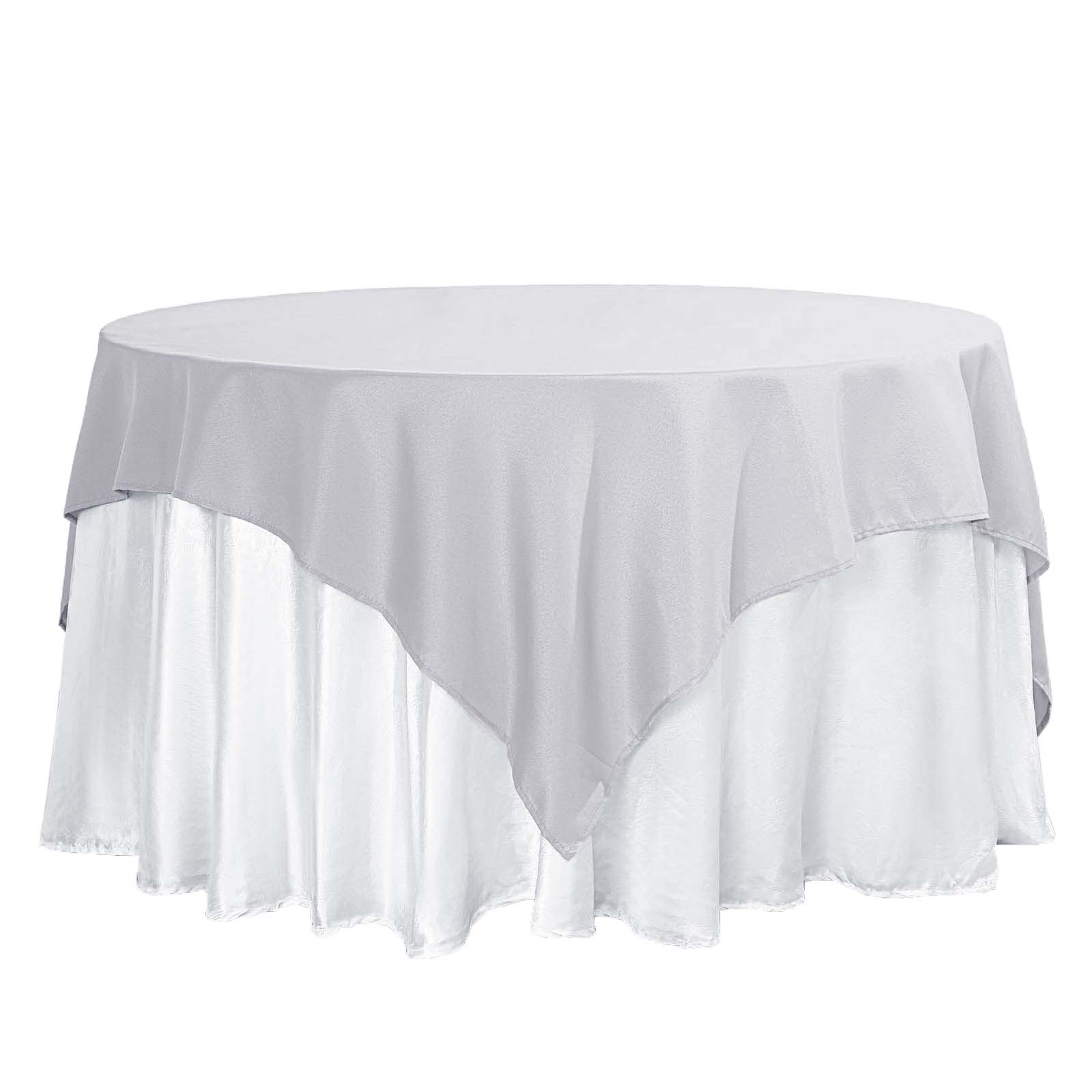 Polyester 70x70 Table Overlay Square Tablecloth Silver - Wrinkle-Resistant & Durable Table Cover