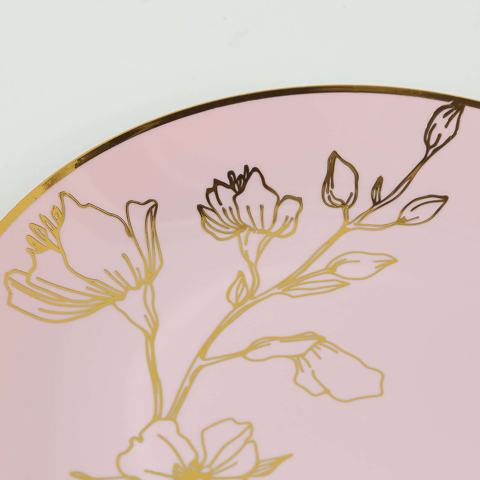 Set of 20 Plastic Round Dinner and Dessert Plates in Dusty Rose with Metallic Gold Floral Design - Stylish Disposable Dinnerware 8, 10