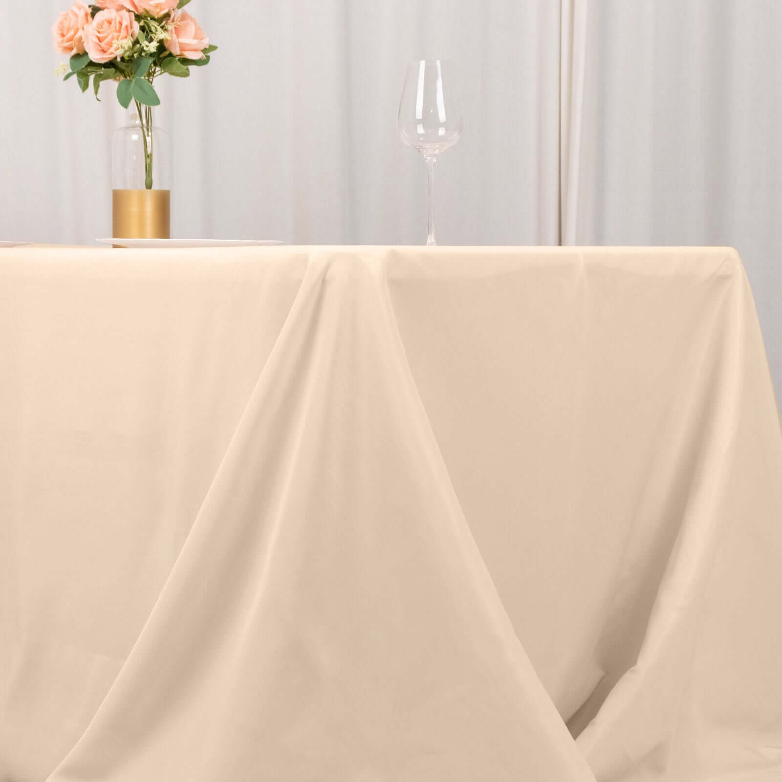 Premium Polyester 90x156 Rectangle Tablecloth Beige - Seamless 220GSM Stain-Resistant Table Cover