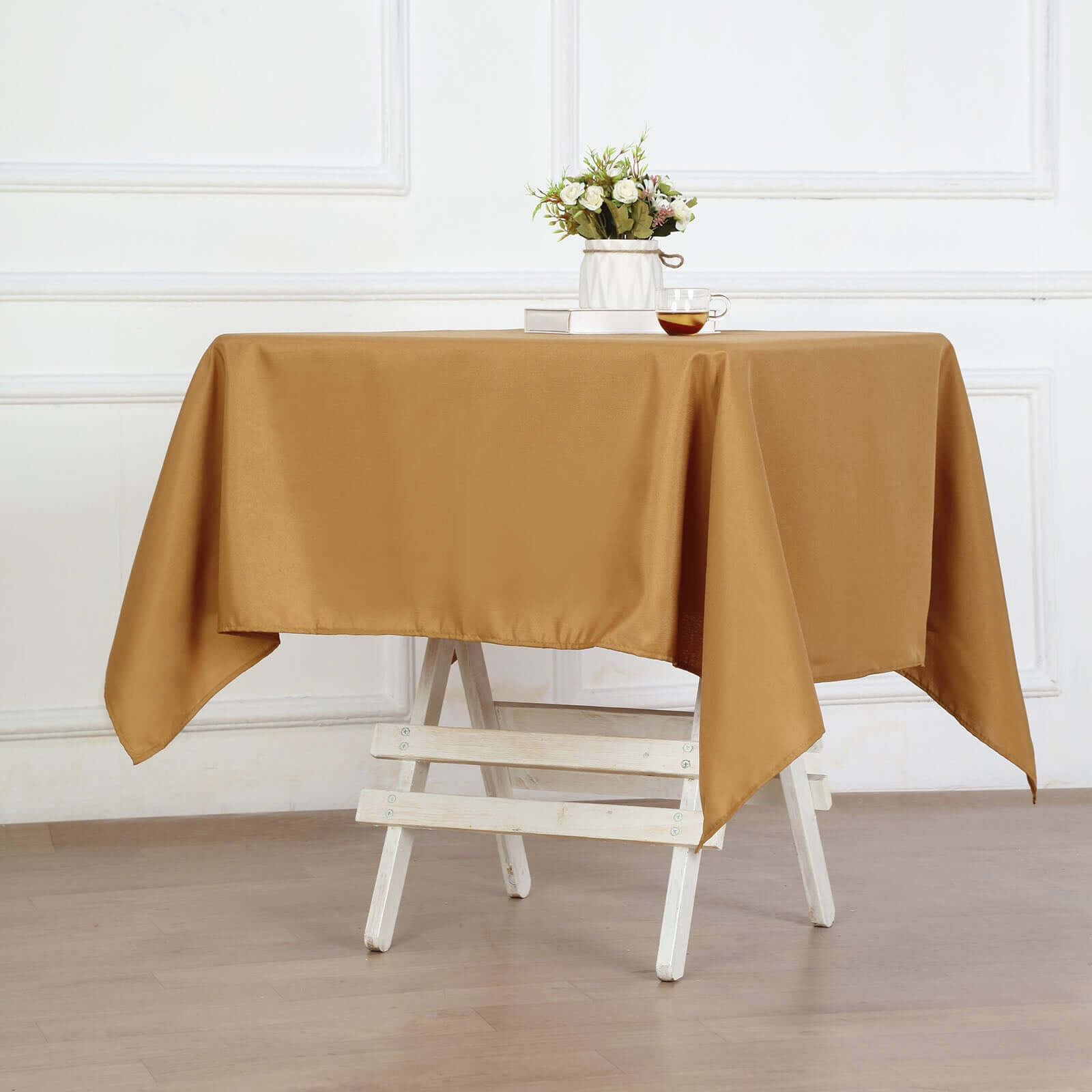 Polyester Square 54x54 Tablecloth Gold - Wrinkle-Resistant & Durable Table Cover for Events