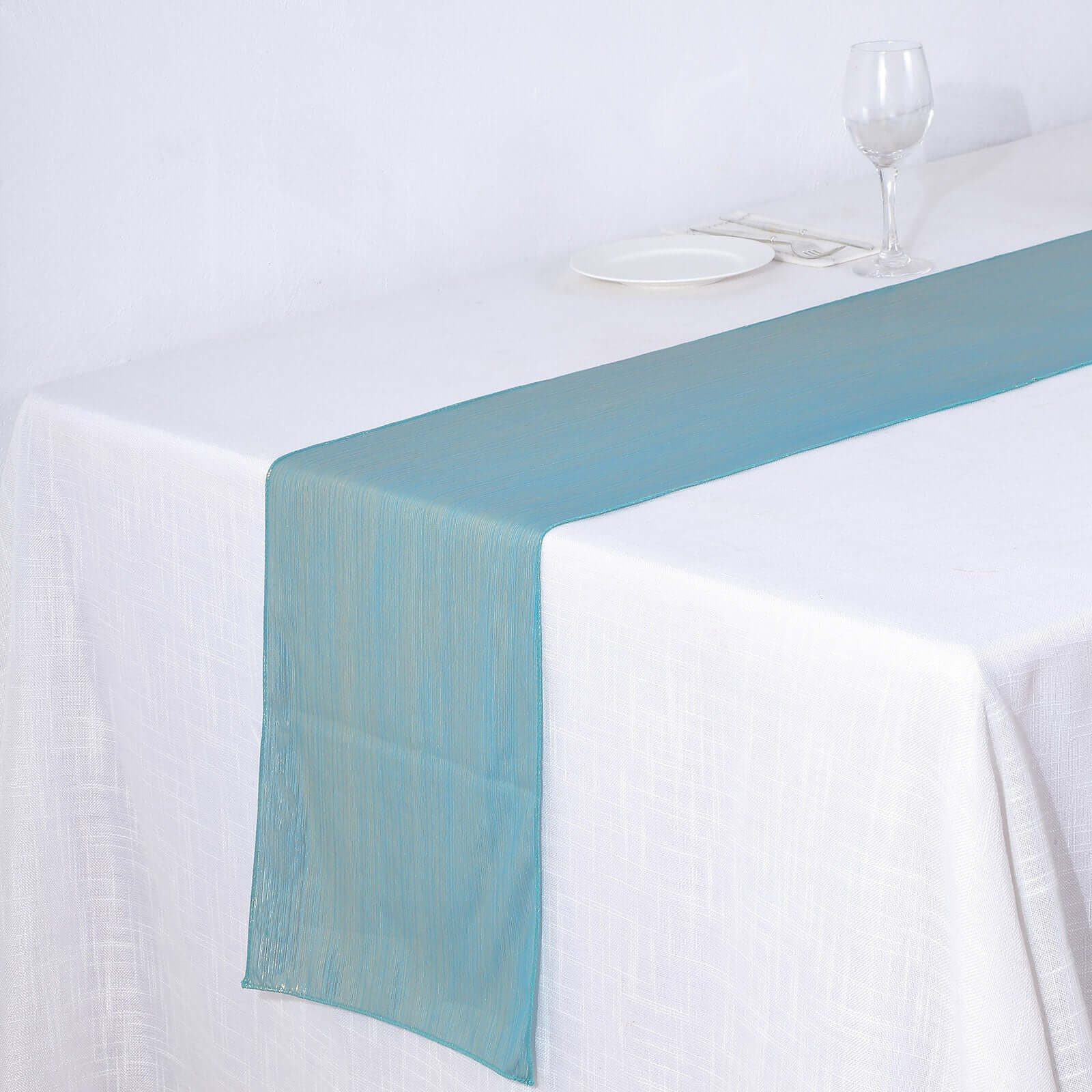 Polyester 12x108 Table Runner Turquoise Shimmer Sequin Dots - Wrinkle-Free Finish Table Linen