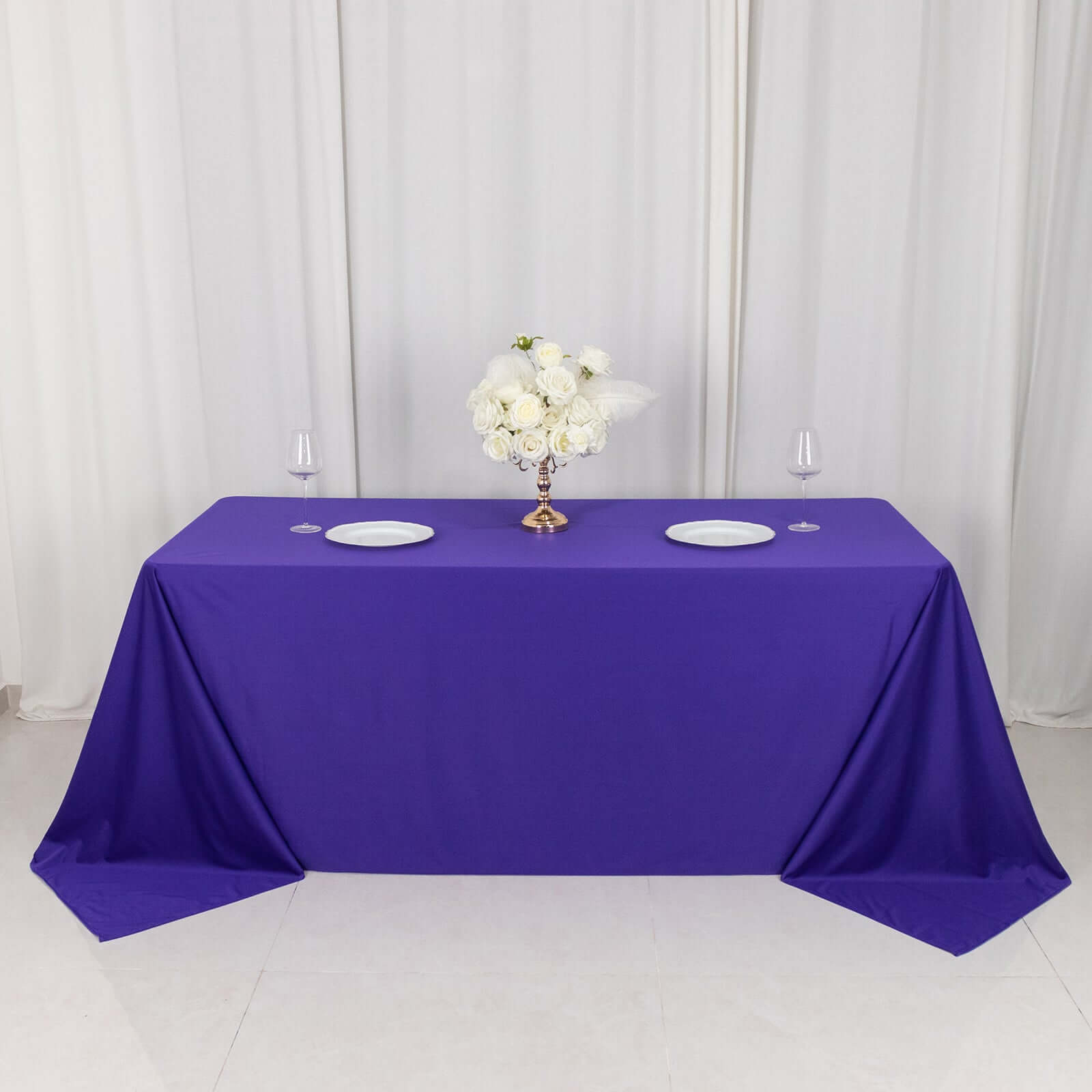 Premium Scuba Rectangular 90x132 Tablecloth Purple - Wrinkle Free, Stain Resistant & Seamless Table Cover