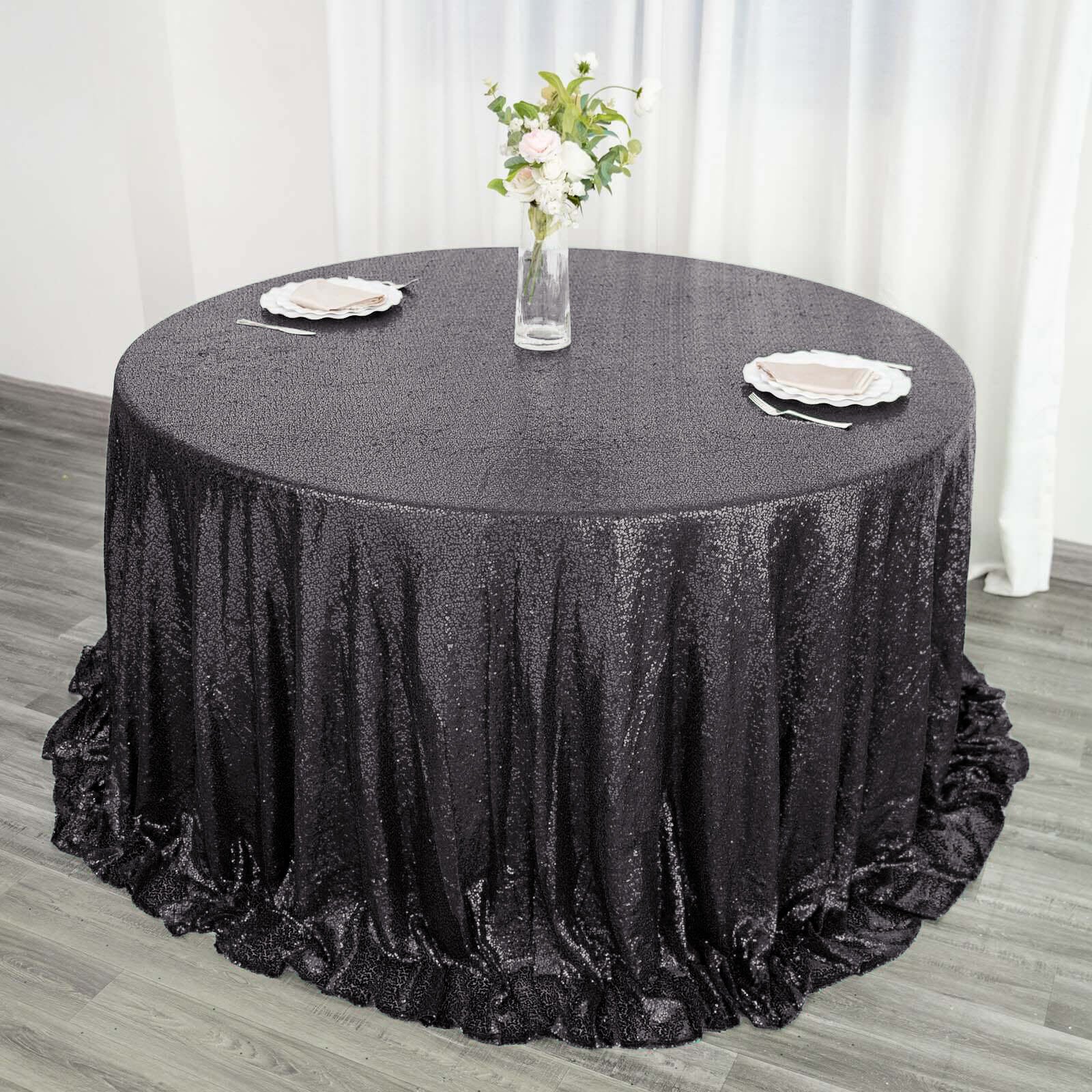 Sequin 132 Round Tablecloth Black - Seamless Dazzling Table Cover