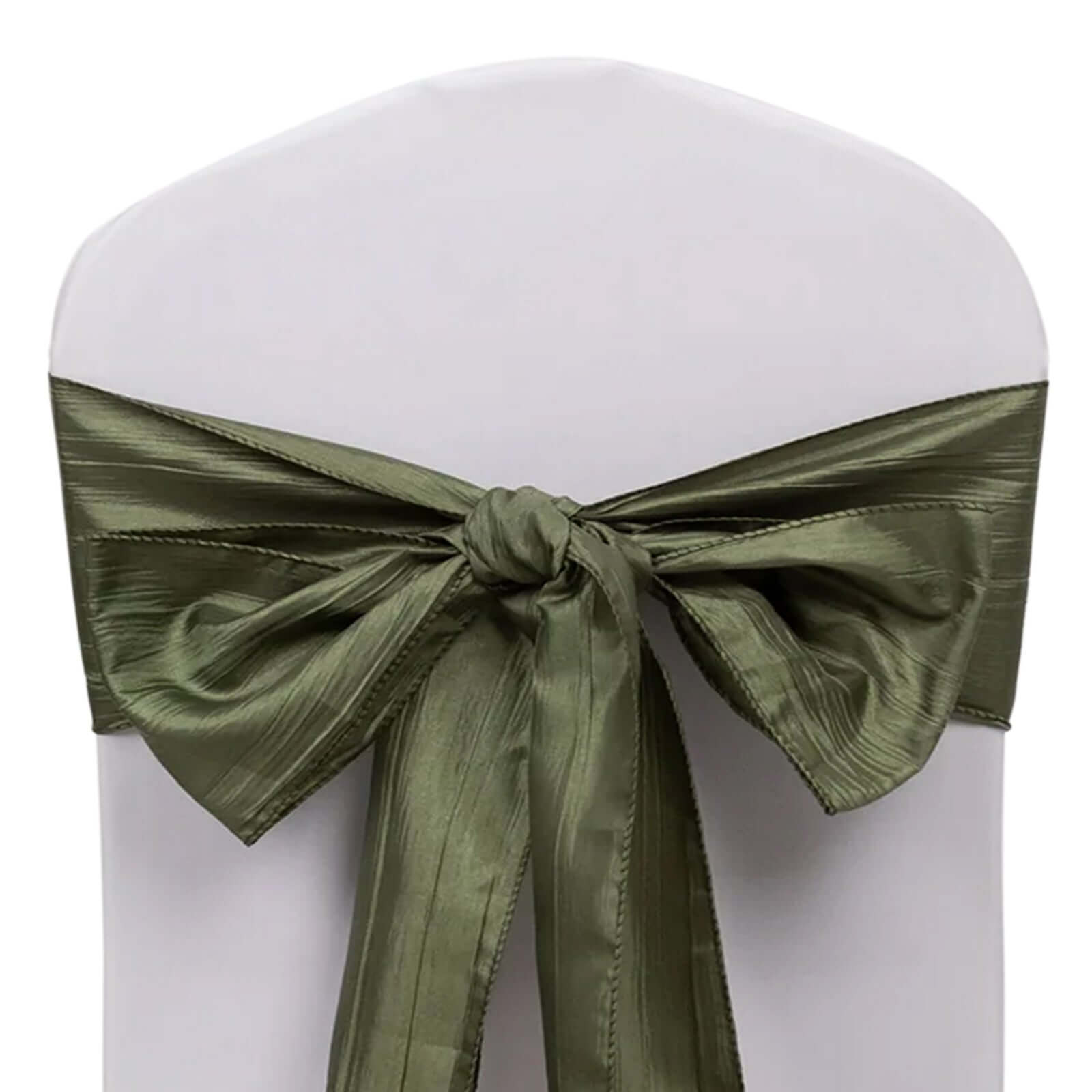 5 Pack Taffeta 6x106 Chair Sashes Dusty Sage Green Accordion Crinkle Texture - Stylish Decor for Weddings & Gatherings