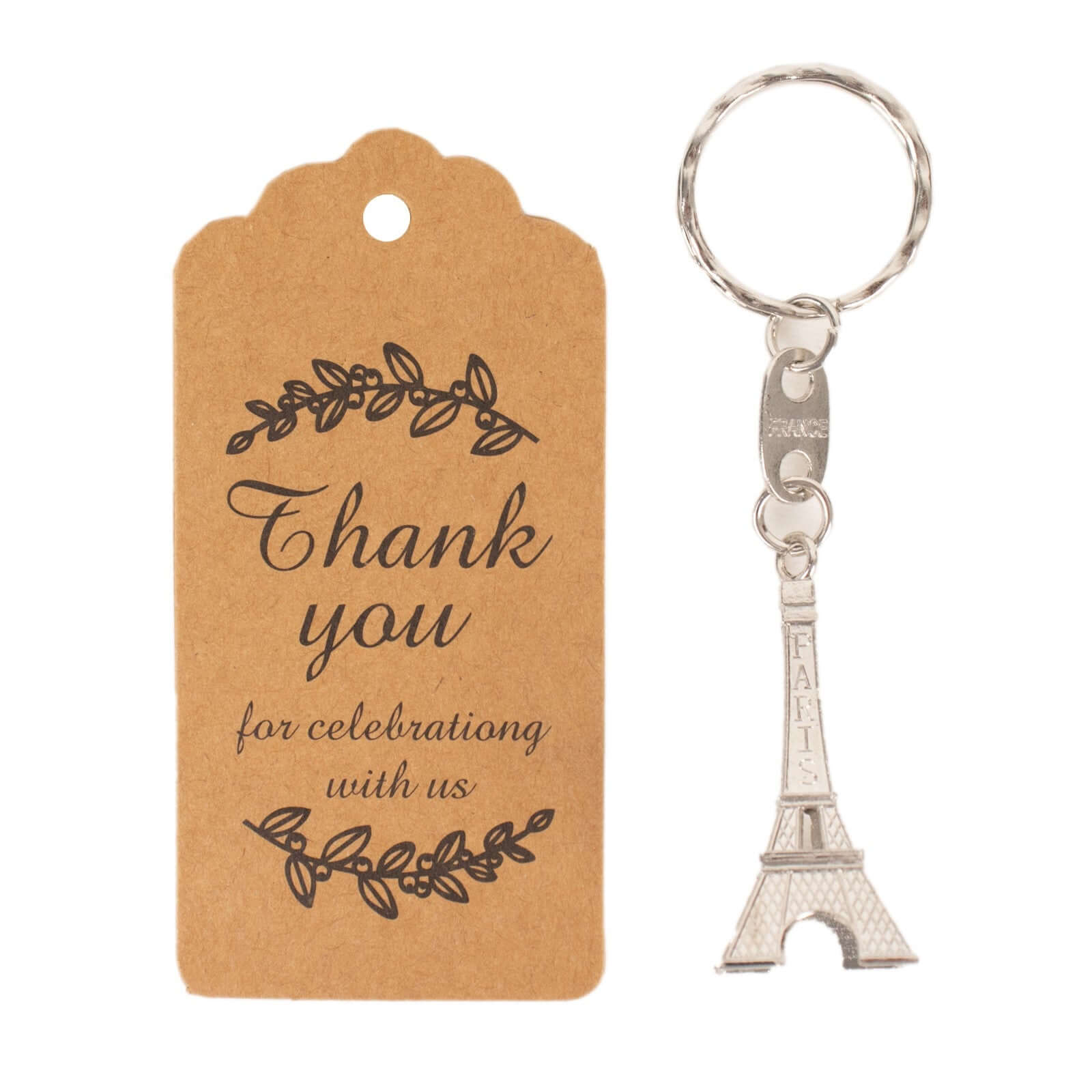 10 Pack Silver Plastic Paris Eiffel Tower Keychain Wedding Favors, 4 Bridal Shower Party Souvenirs With Thank You Tag