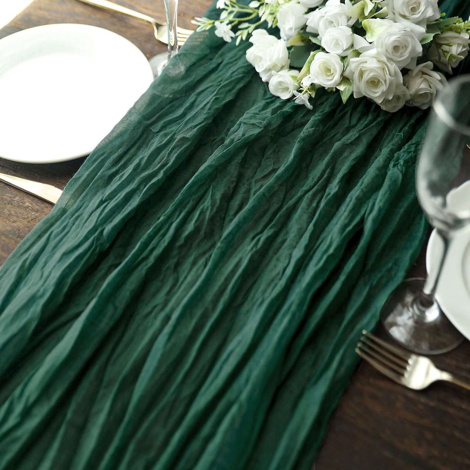 Gauze Cheesecloth 10ft Table Runner Hunter Emerald Green - Rustic Boho Style