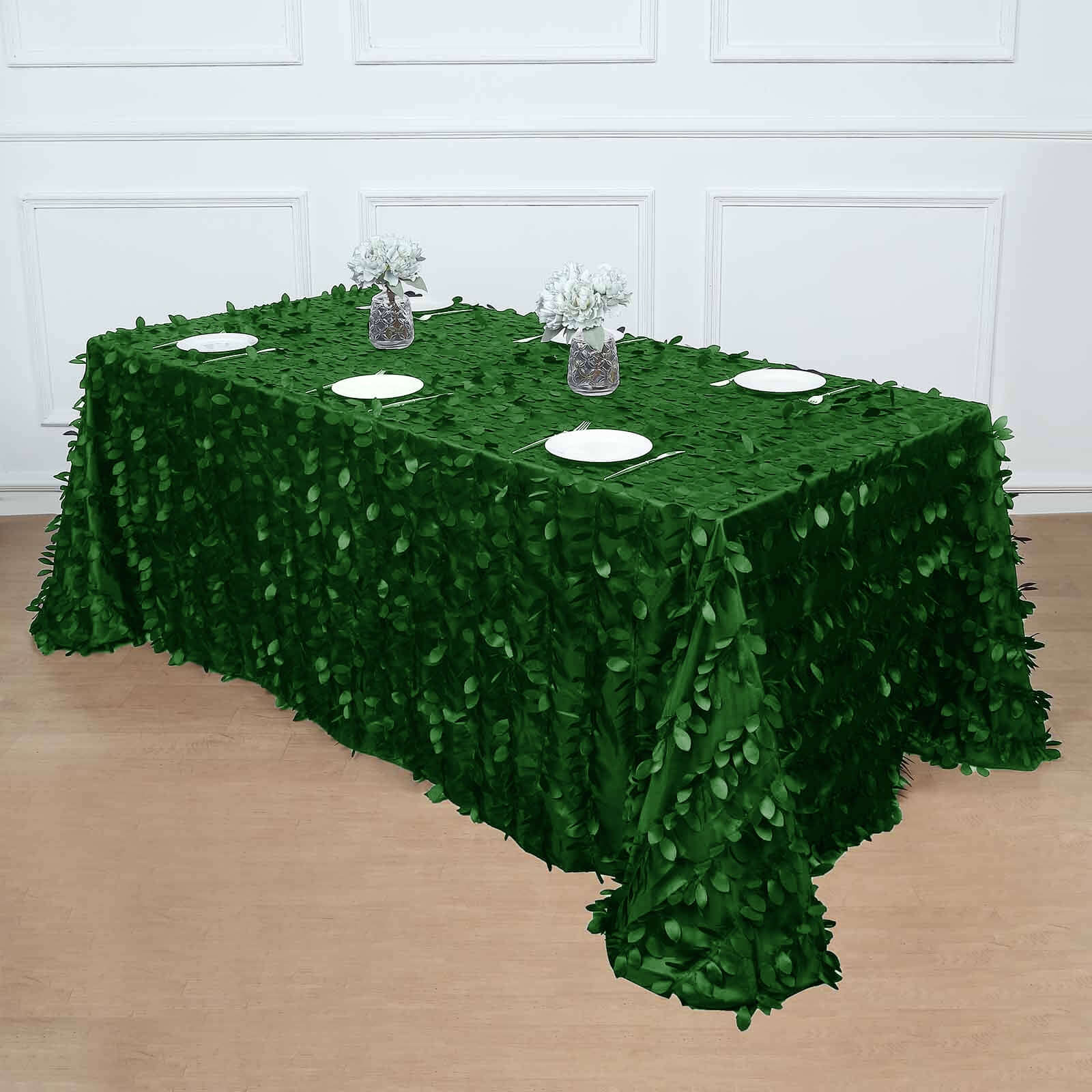 Taffeta 90x132 Rectangle Tablecloth Green | 3D Leaf Petal Design Seamless Table Cover