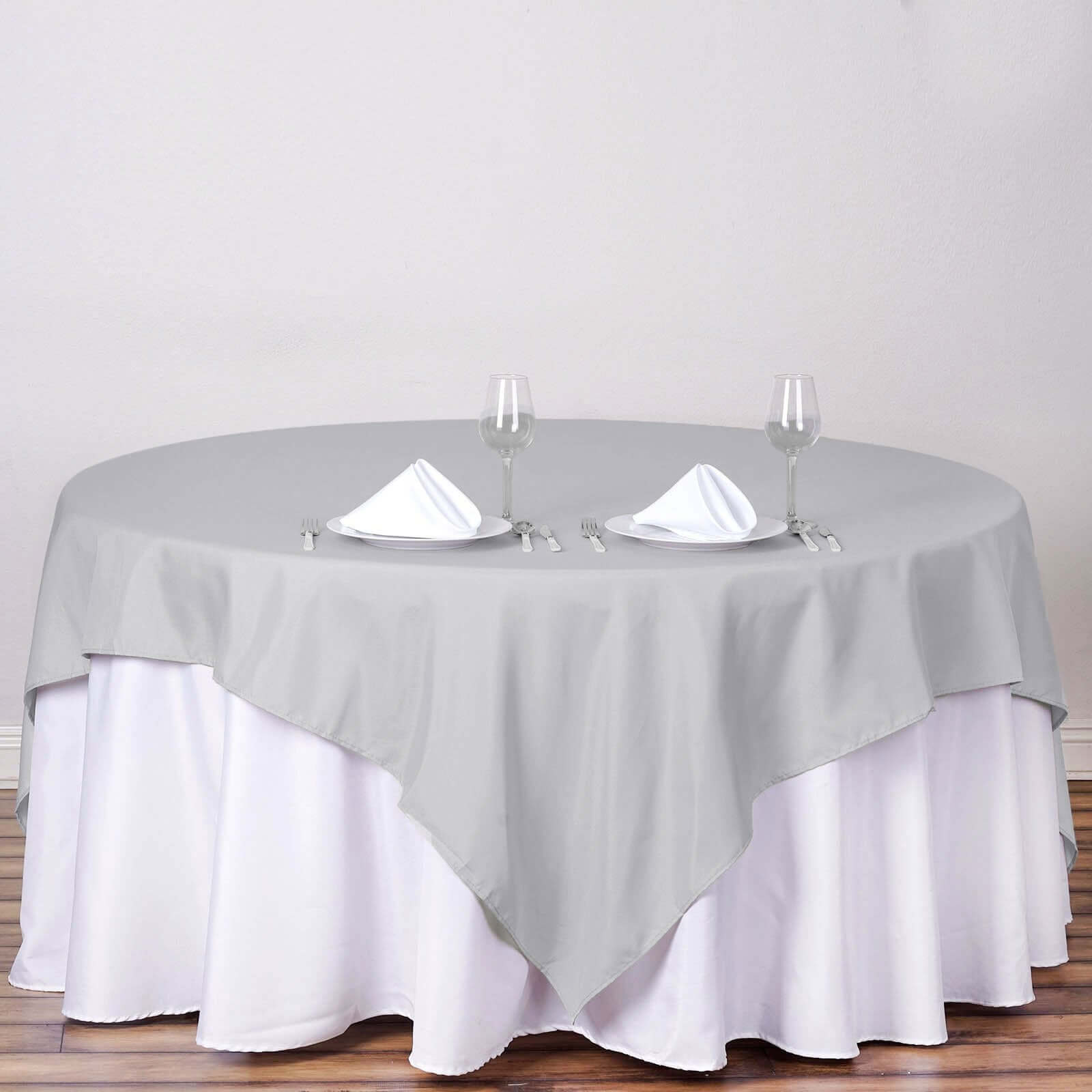 Polyester 70x70 Table Overlay Square Tablecloth Silver - Wrinkle-Resistant & Durable Table Cover