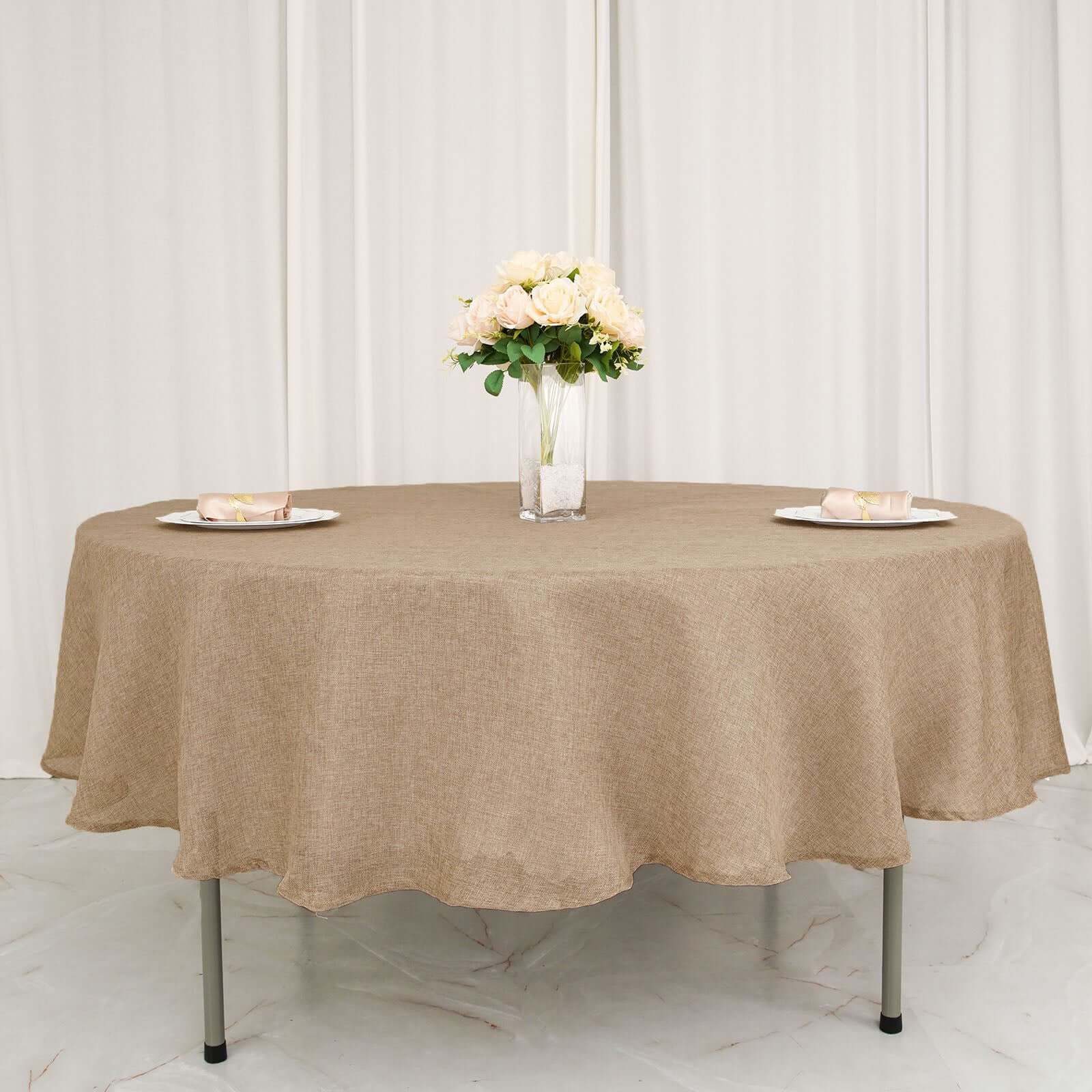 Faux Burlap Jute 90 Round Tablecloth Natural - Rustic Event Table Linen