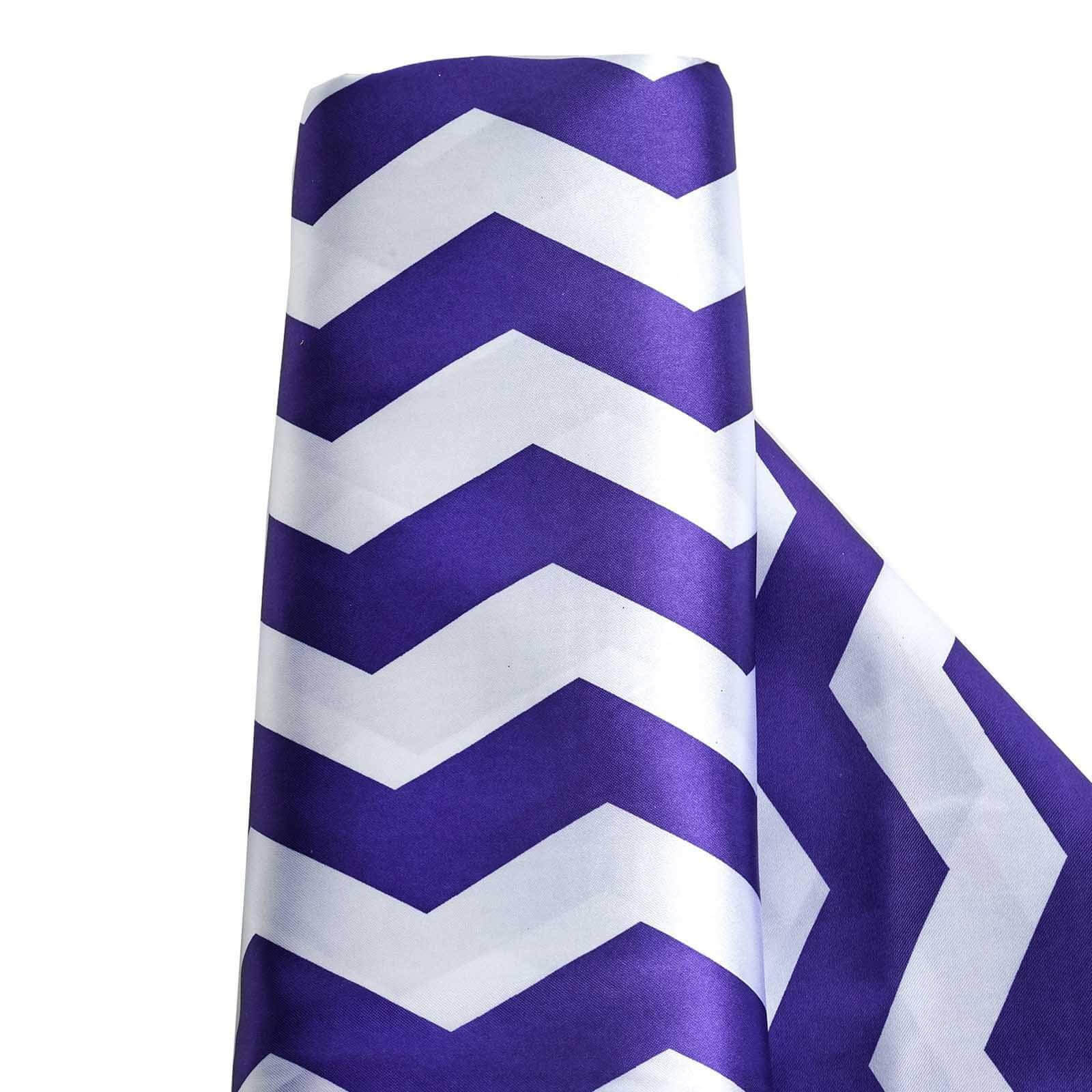 54x10 Yards Purple White Chevron Print Satin Fabric Roll, Zig Zag DIY Craft Fabric Bolt