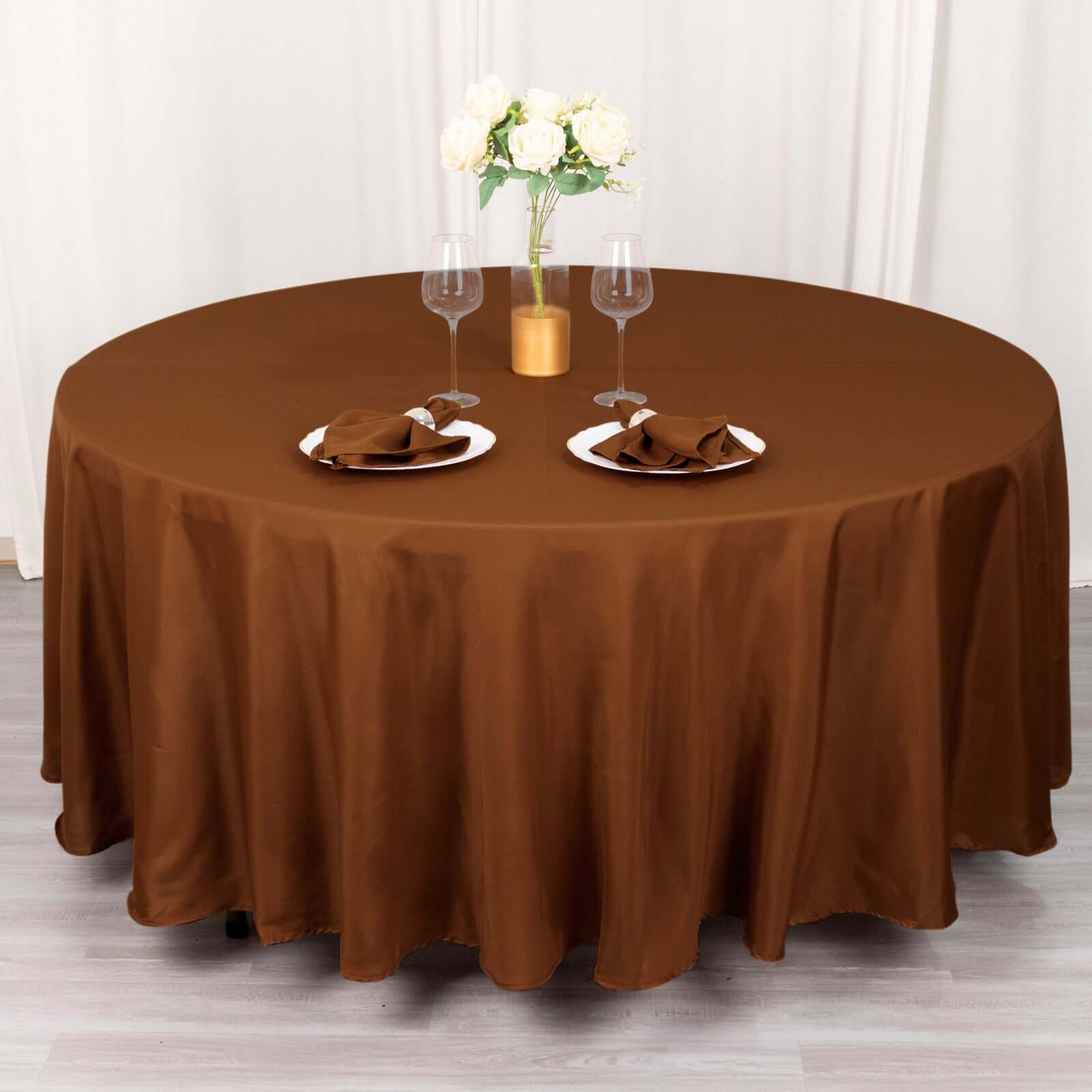 Polyester 108 Round Tablecloth Cinnamon Brown - Wrinkle-Resistant Table Cover