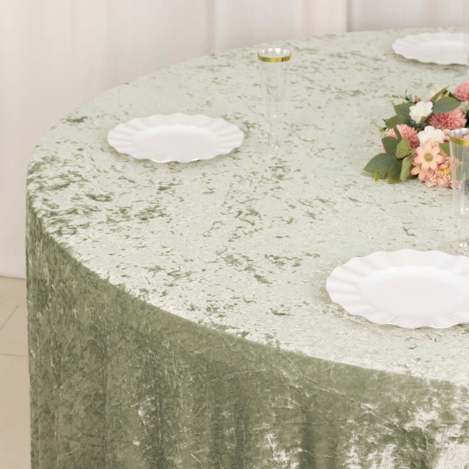 Premium Crushed Velvet 120 Round Tablecloth Sage Green - Reusable Soft & Stylish Seamless Table Cover