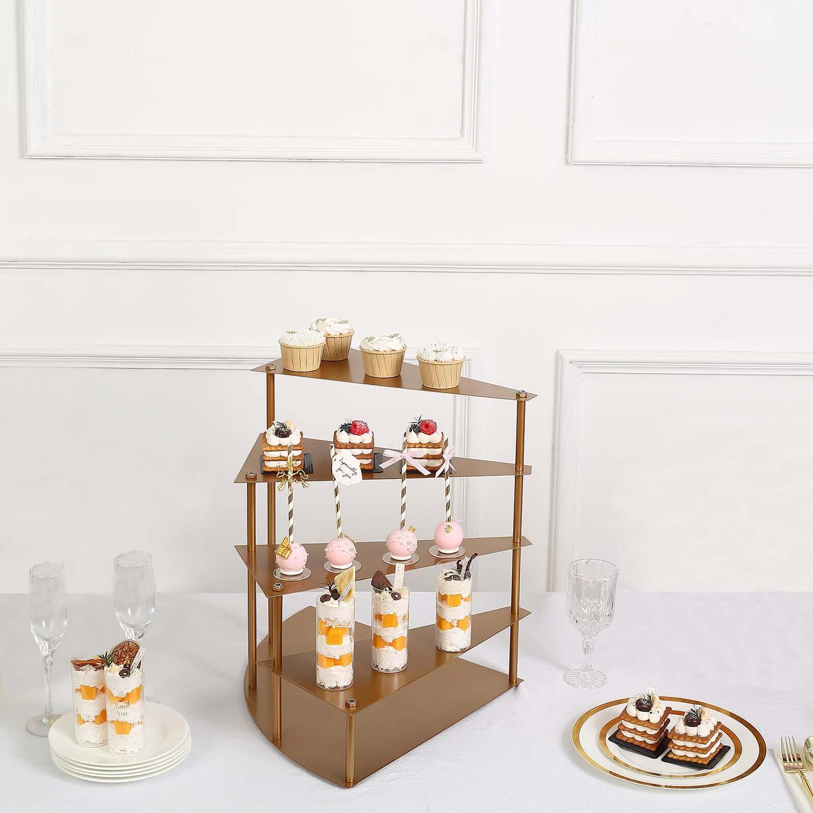 4-Tier Metal Spiral Stairway Cupcake Display Stand Gold - Dessert Cake Step Pedestal Tray 17