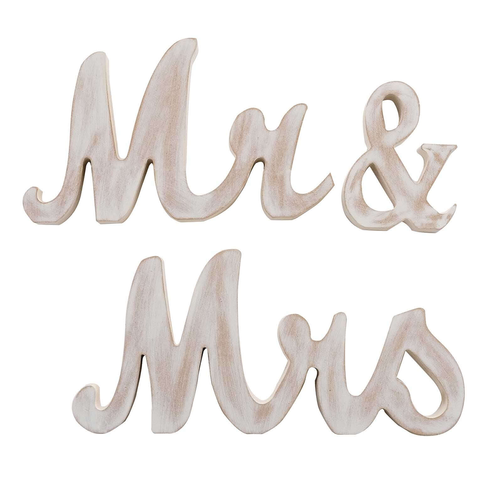 Wooden Mr & Mrs Freestanding Letters Whitewashed - Rustic Farmhouse Wedding Table Display Signs