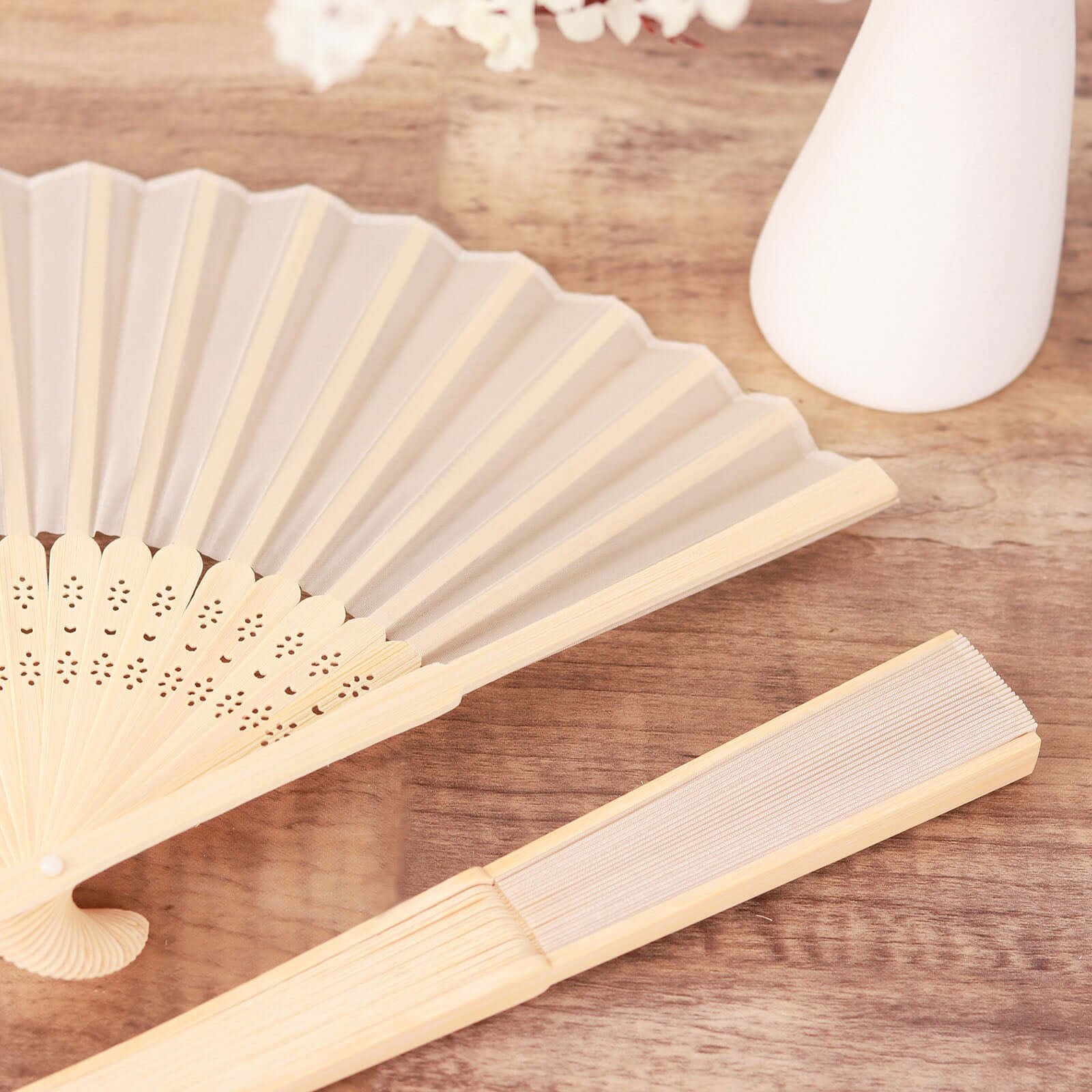 5 Pack Ivory Asian Silk Folding Fans Party Favors, Oriental Folding Fan Favors