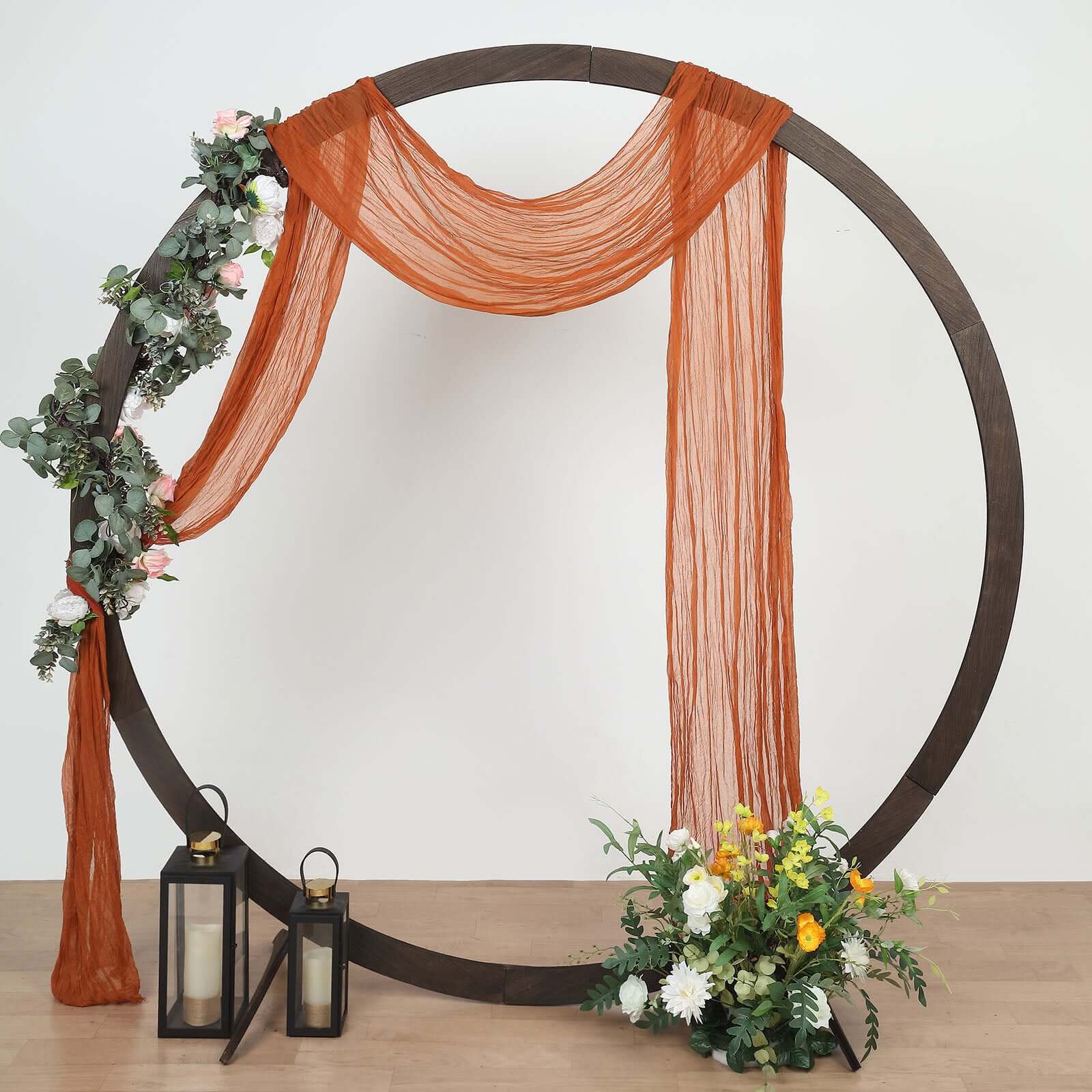 20ft Terracotta (Rust) Gauze Cheesecloth Fabric Wedding Arch Drapery, Window Scarf Valance, Boho Decor Arbor Curtain Panel