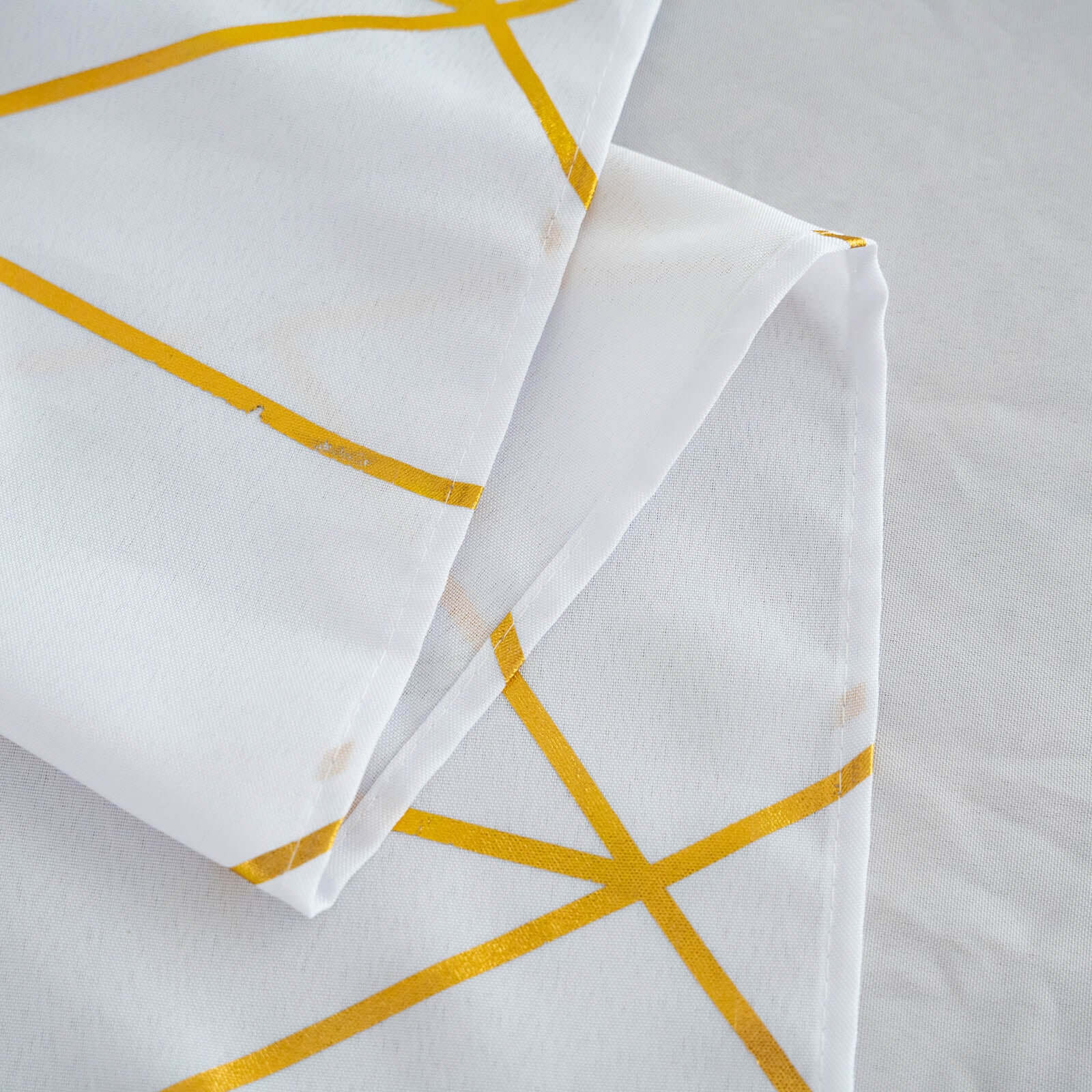 Polyester 54x54 Square Tablecloth White with Gold Foil Geometric Pattern - Wrinkle-Resistant & Durable for Stylish Settings