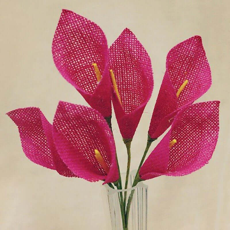 6 Bushes 36 Pcs 12 Fuchsia Burlap Calla Lily Flowers