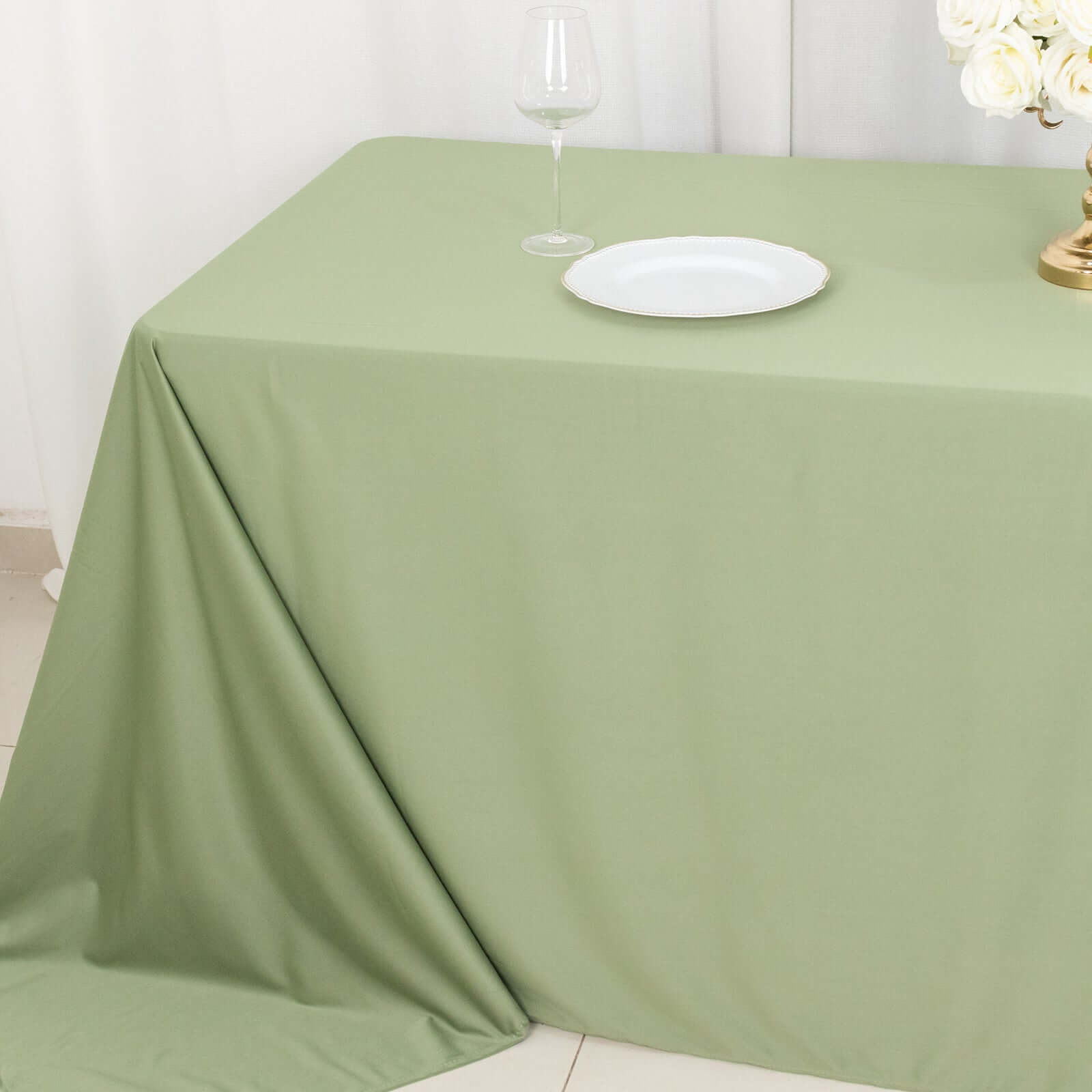 Premium Scuba Rectangular 90x132 Tablecloth Dusty Sage Green - Wrinkle Free, Stain Resistant & Seamless Table Cover