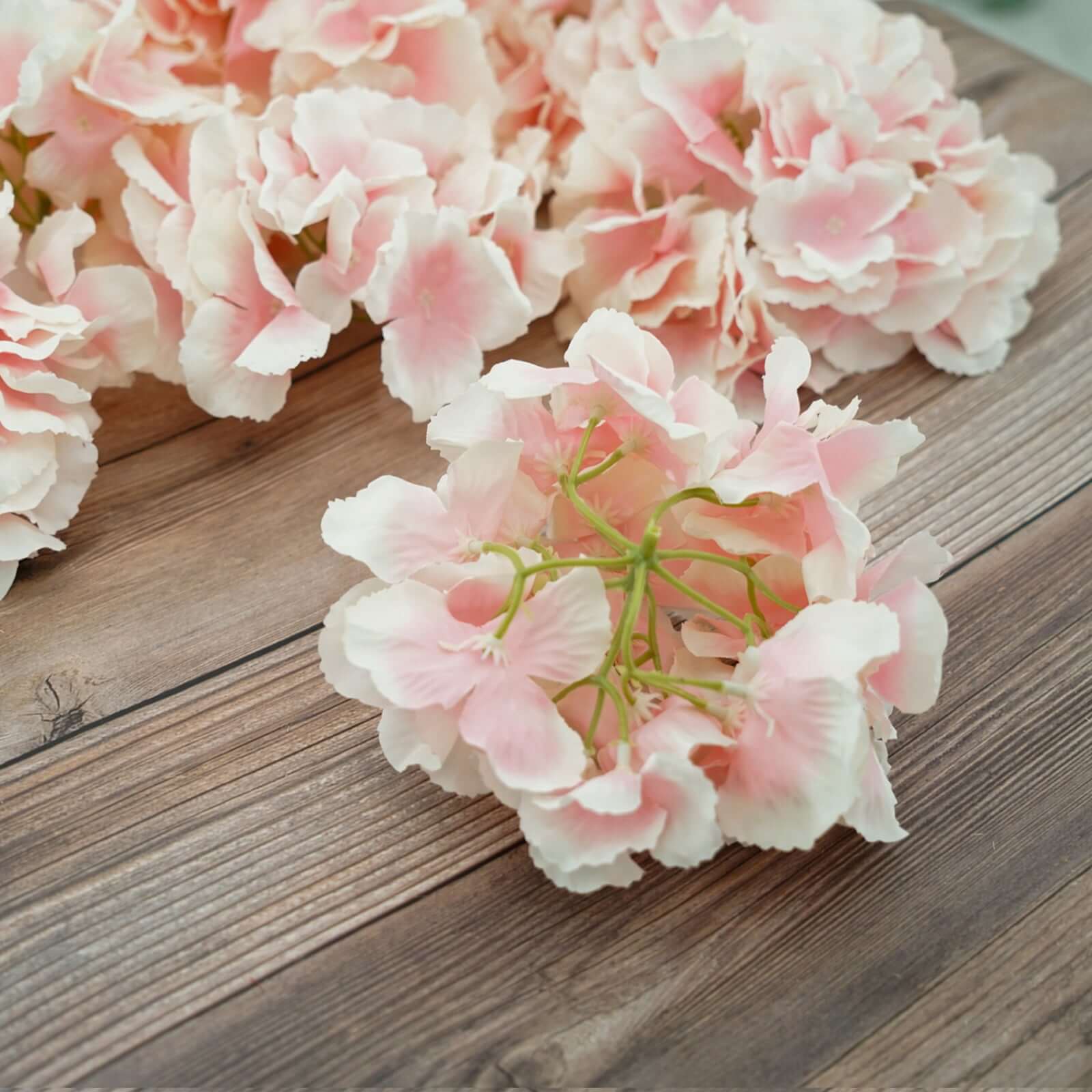 10 Flower Head and Stems Pink Artificial Satin Hydrangeas, DIY Arrangement