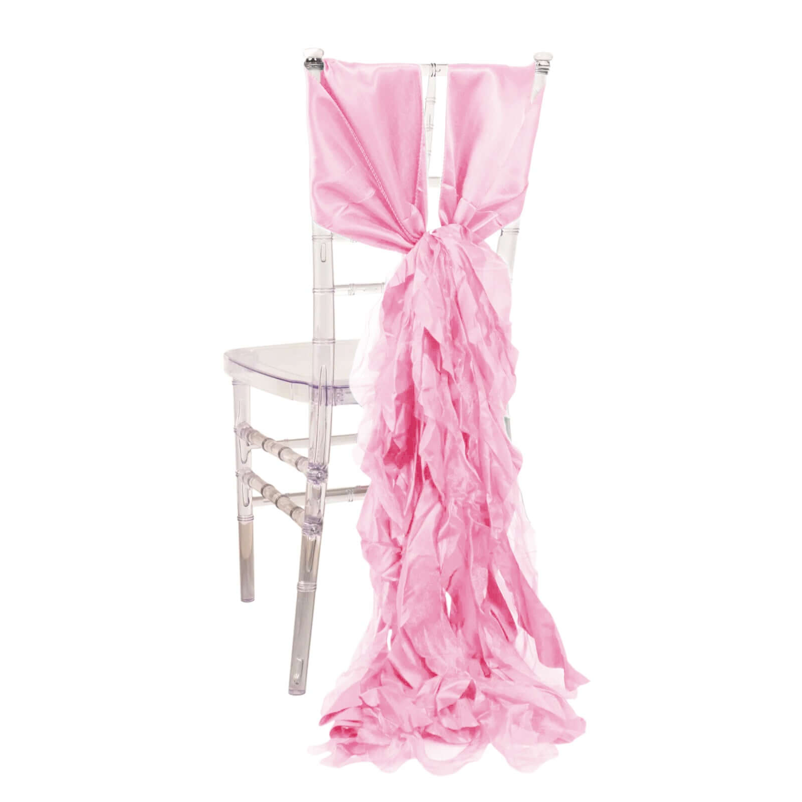 5 Pack Chiffon Satin Chair Sashes Pink - Easy to Install Ruffled Curly Willow