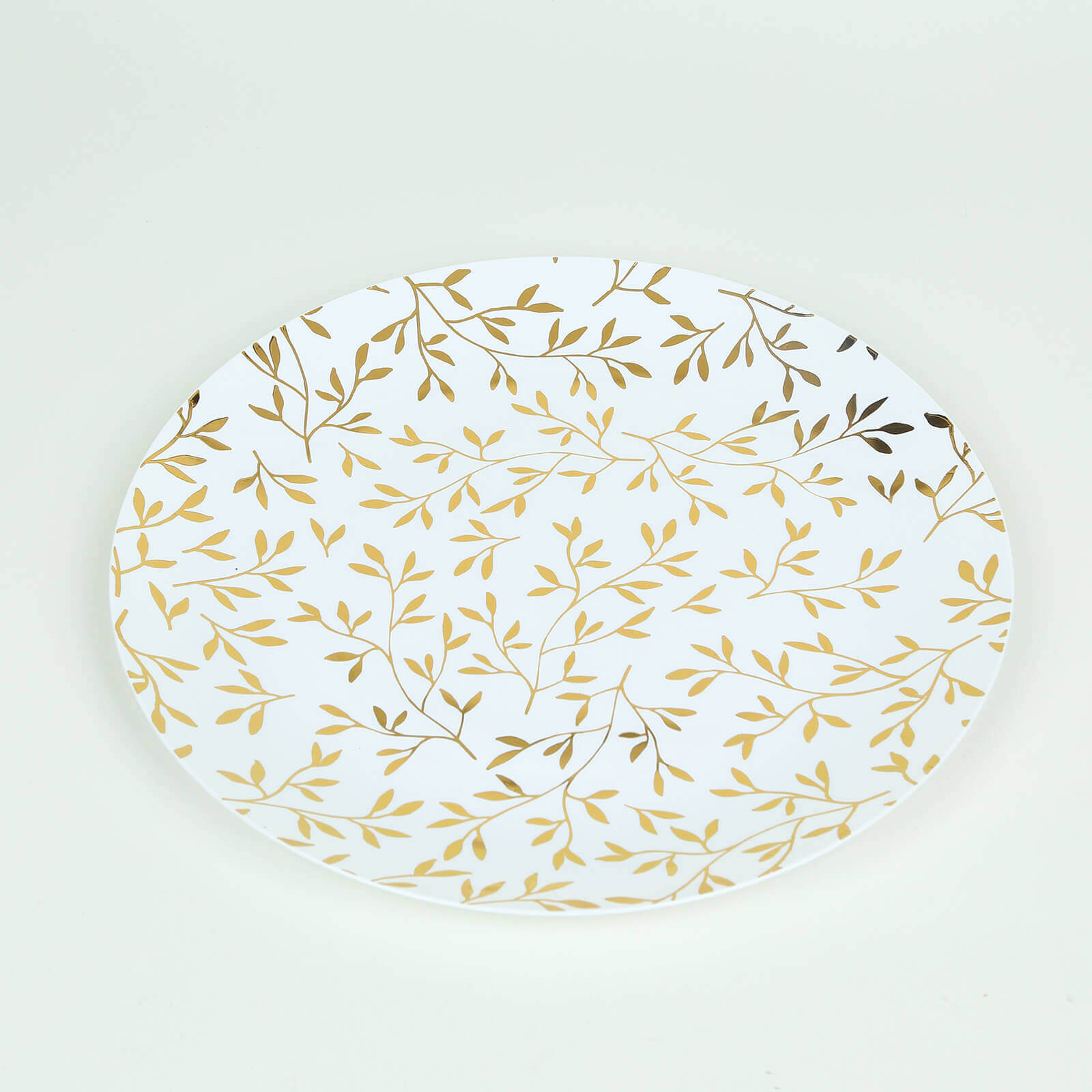 10-Pack Plastic 10 Round Dinner Plates in White with Gold Leaf Design - Heavy Duty Disposable Party Plates for Stylish Events & Memorable Gatherings