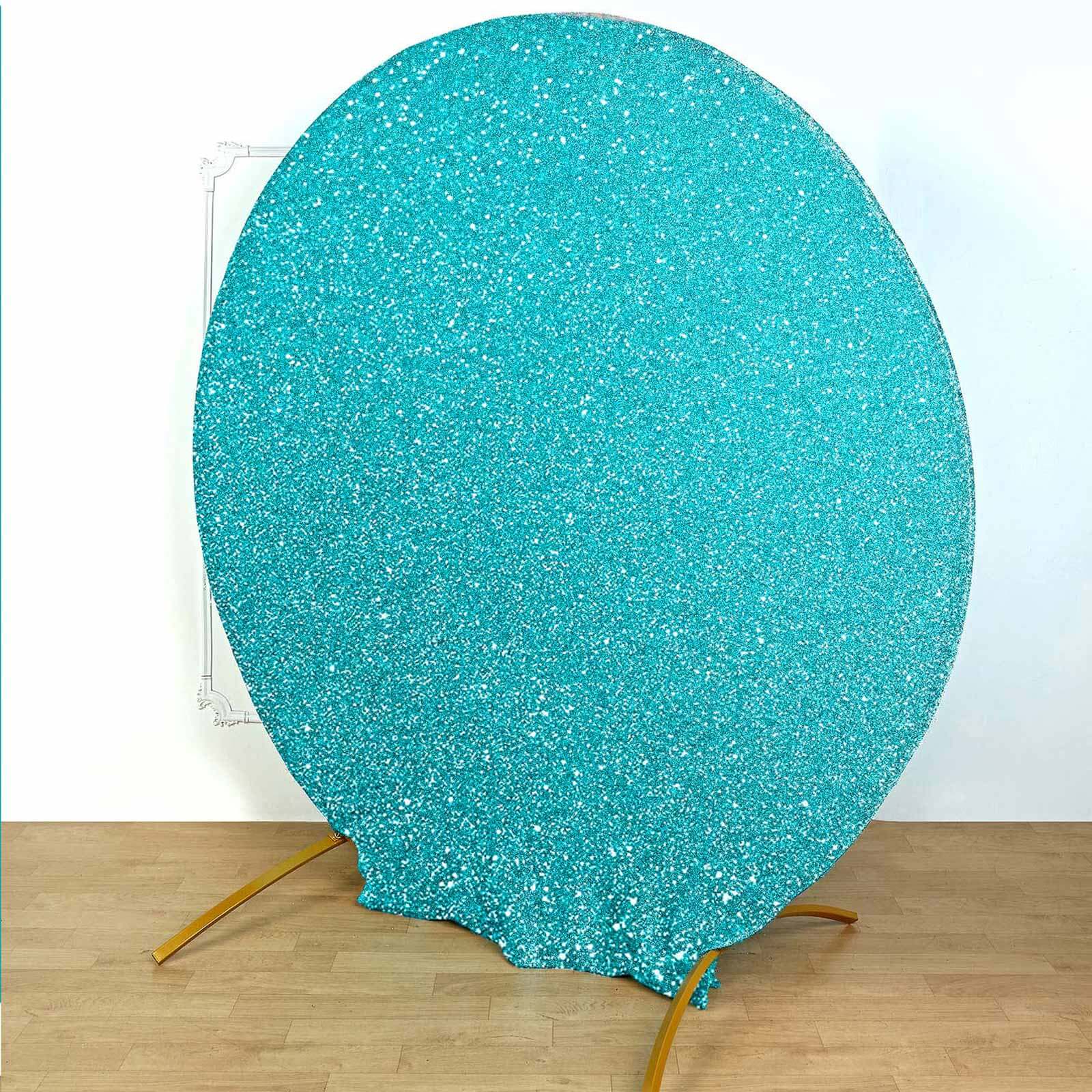 7.5ft Turquoise Metallic Shimmer Tinsel Spandex Round Wedding Arch Cover, 2-Sided Photo Backdrop