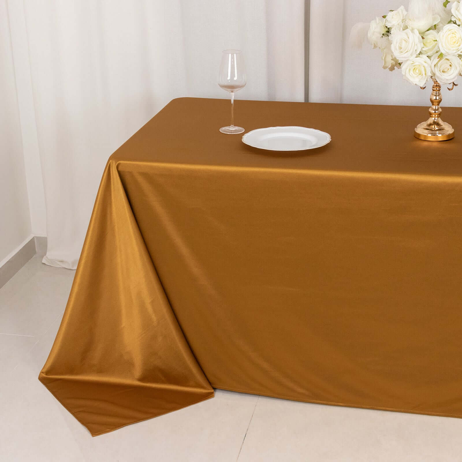 Premium Scuba Rectangular 90x132 Tablecloth Shimmering Gold - Wrinkle Free & Stain Resistant Seamless Table Cover for Weddings and Parties