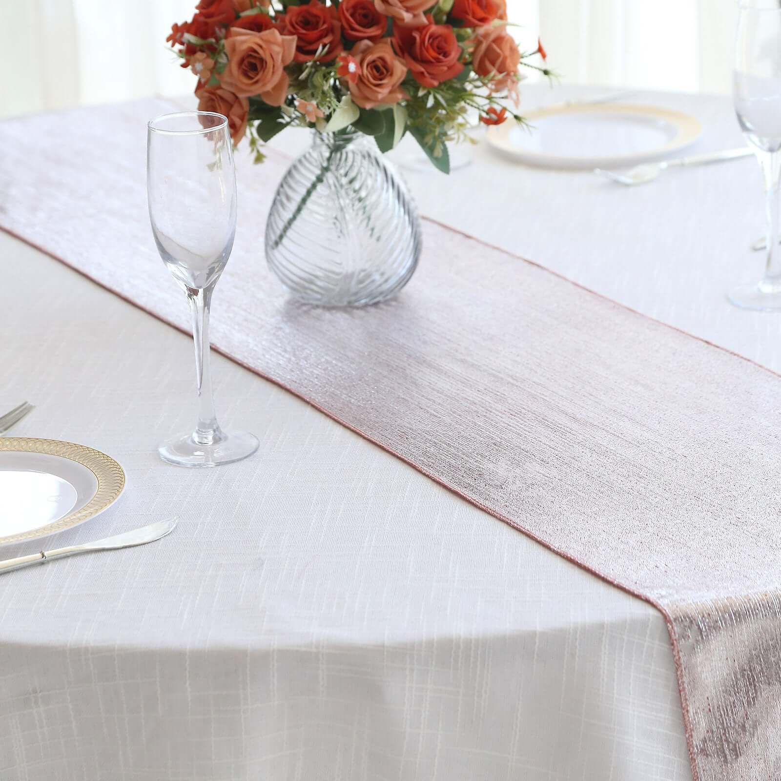 Polyester 12x108 Table Runner Rose Gold Shimmer Sequin Dots - Wrinkle-Free Finish Table Linen