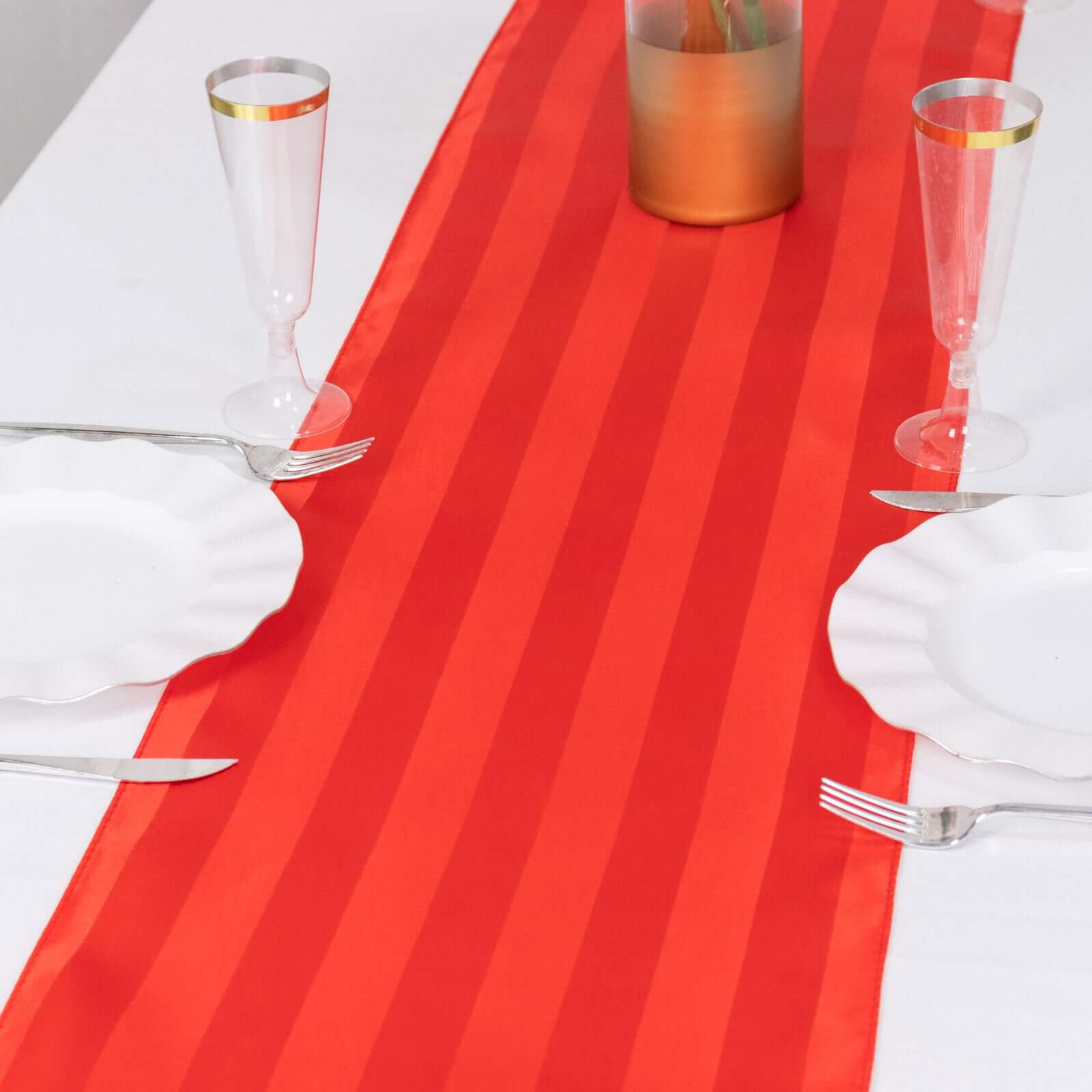 Satin 12x108 Table Runner Red - Stripe Table Decor