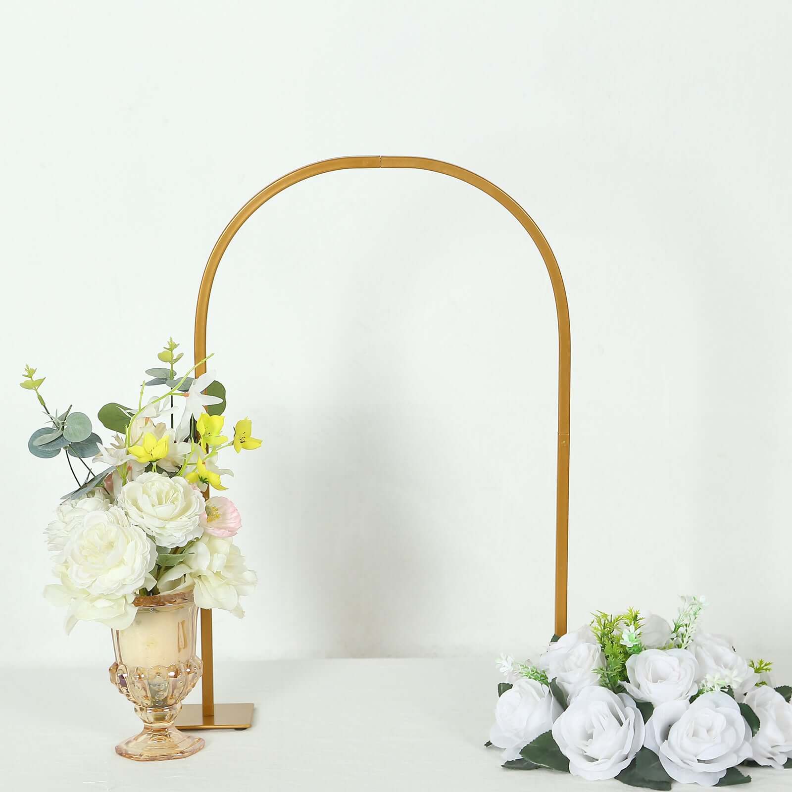 Gold Metal Chiara Arch Table Centerpiece with Rounded Top - Detachable Flower Stand Frame for Weddings 23