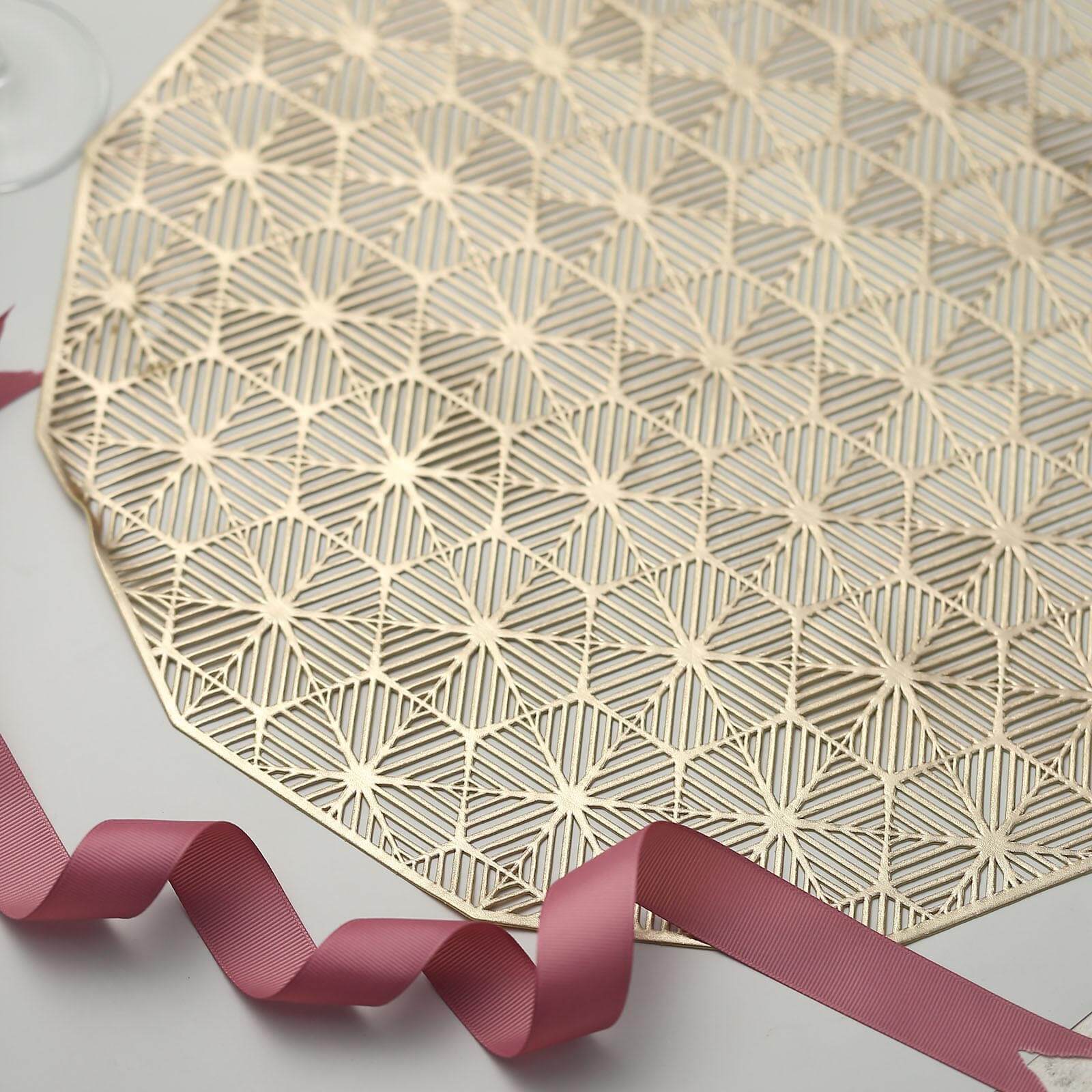 6-Pack Dining Table Mats Geometric Woven Design Gold - Vinyl Non-Slip Surface for Modern Table Settings 15