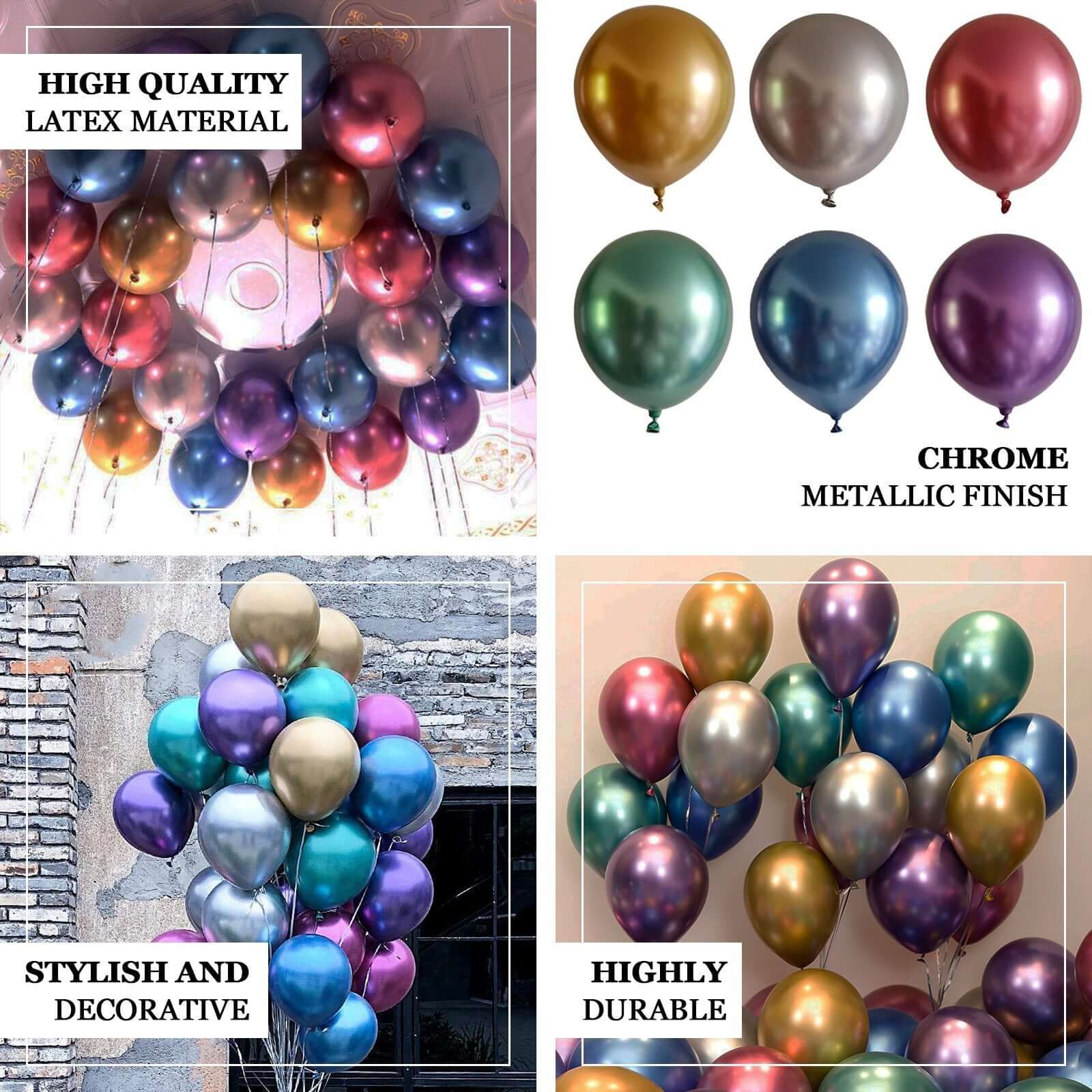 5 Pack 18 Metallic Chrome Rose Gold Latex Helium Air Balloons