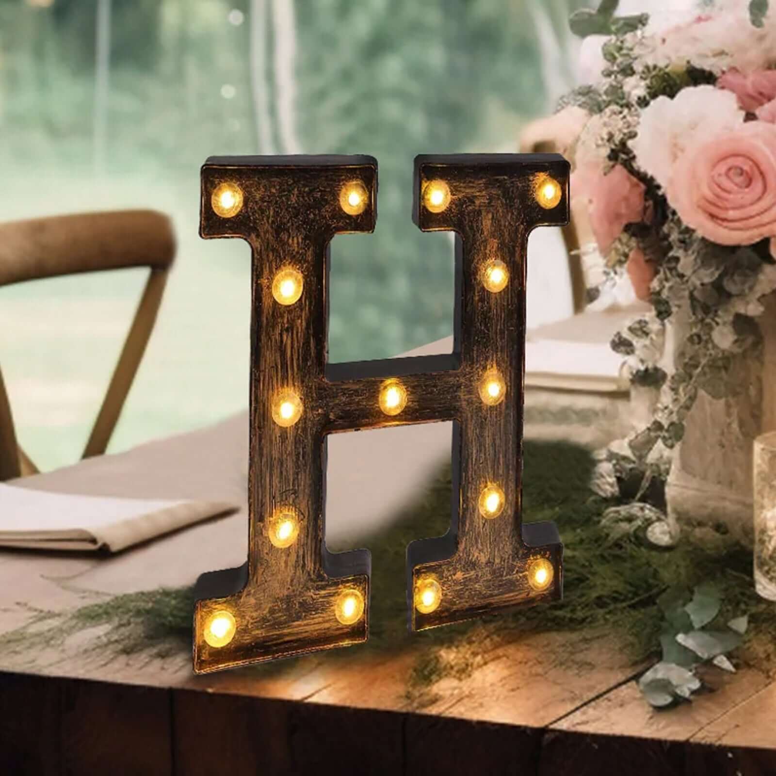 LED Marquee Letter H Industrial Style Antique Black - Light-Up Alphabet Sign for Weddings & Displays 9