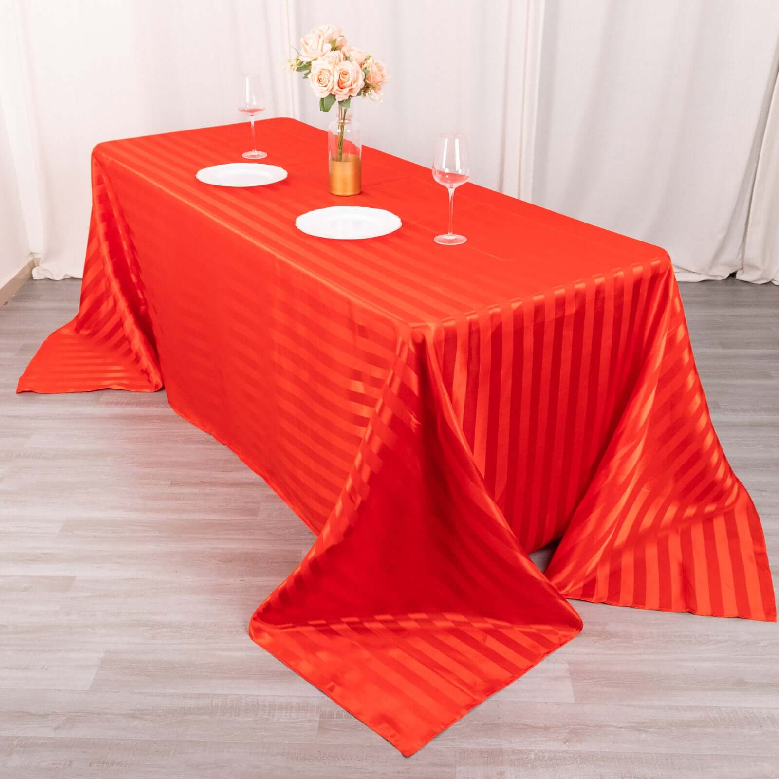 Satin Striped 90x132 Rectangular Tablecloth Red Satin Stripe - Seamless Silky Smooth Table Cover