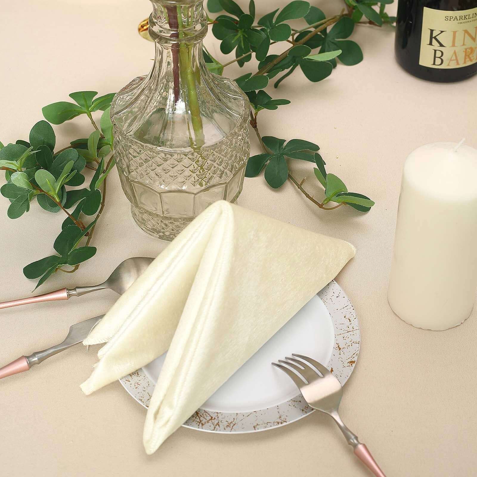 5 Pack Premium Velvet 20x20 Napkins Ivory - Soft Sheen Finish Cloth Napkins