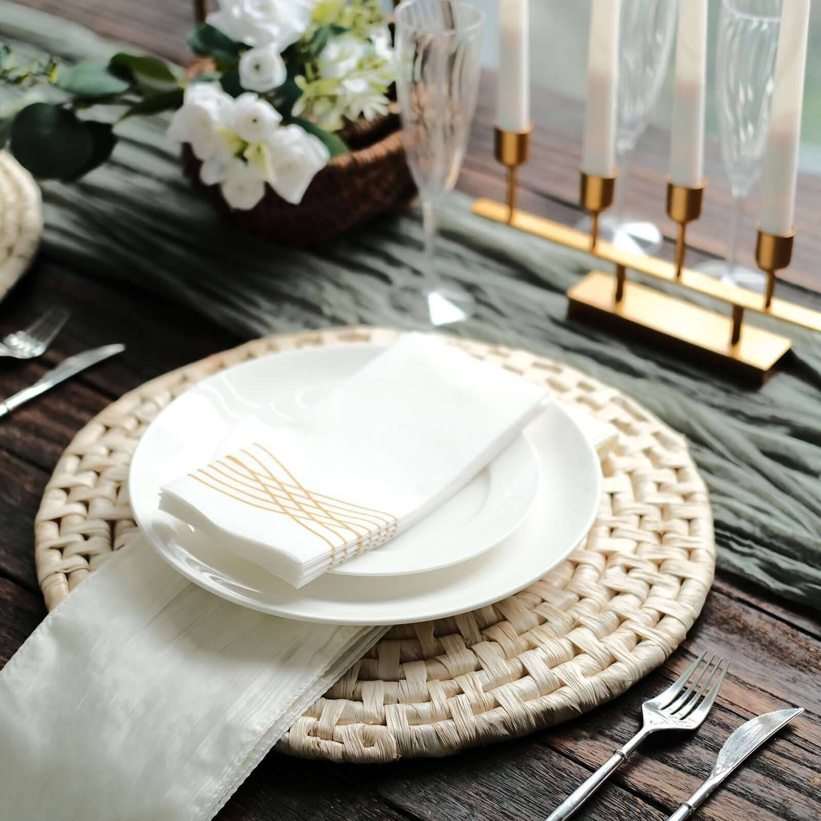 4-Pack Placemats Braided Design Natural Corn Husk Round - Woven Rustic Rattan Style for Tables 15