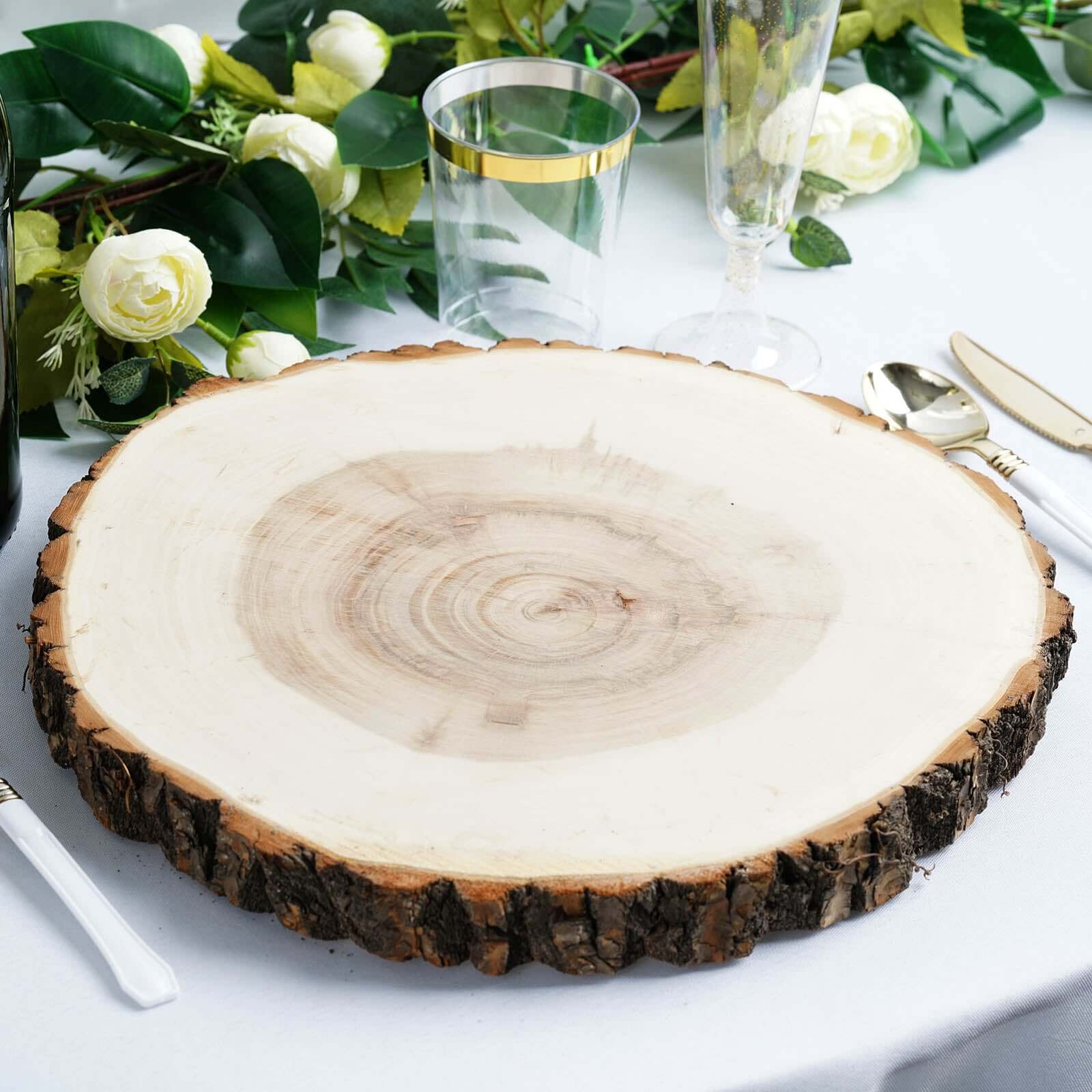 15 Dia Natural Wood Charger Plates With Bark Edge Wood Slice Chargers Rustic Wedding Table Settings