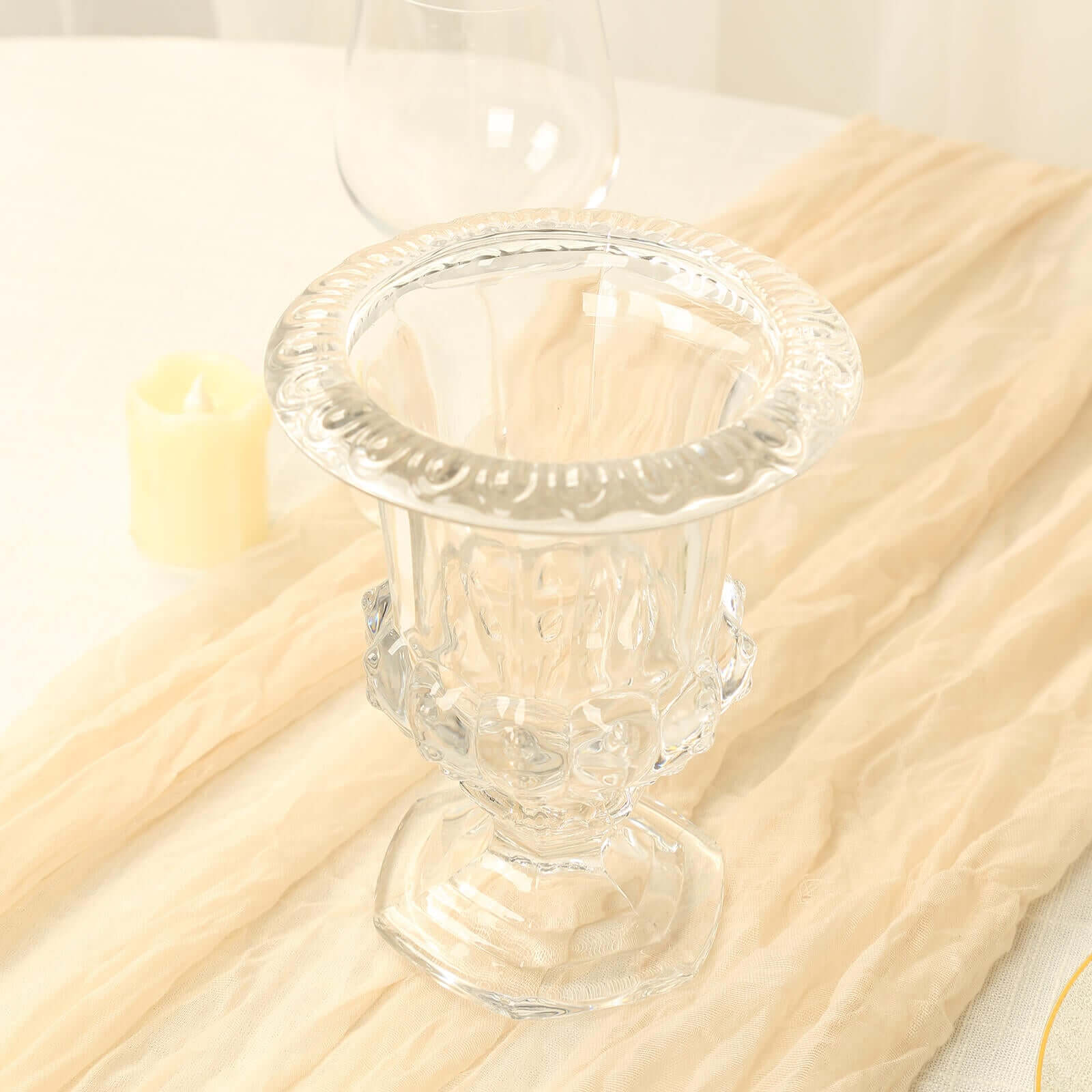 2-Pack Glass Mini Pedestal Flower Vases in Classic Roman Urn Style Clear - Sophisticated Wedding Table Centerpieces 6