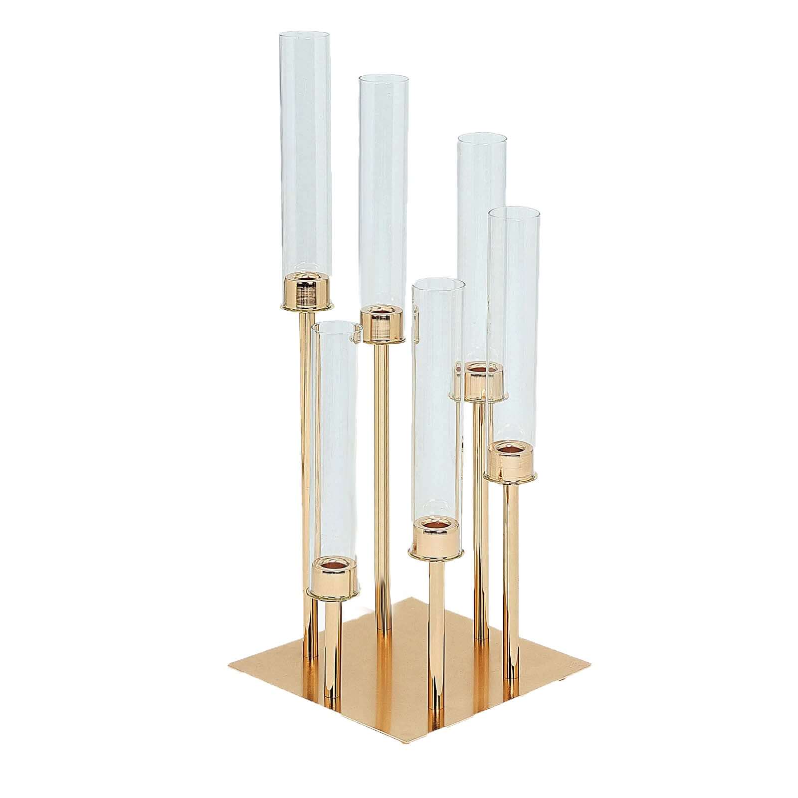 6-Arm Cluster Taper Candle Holder Gold with Clear Glass Shades - Sleek Candle Display for Gatherings 24