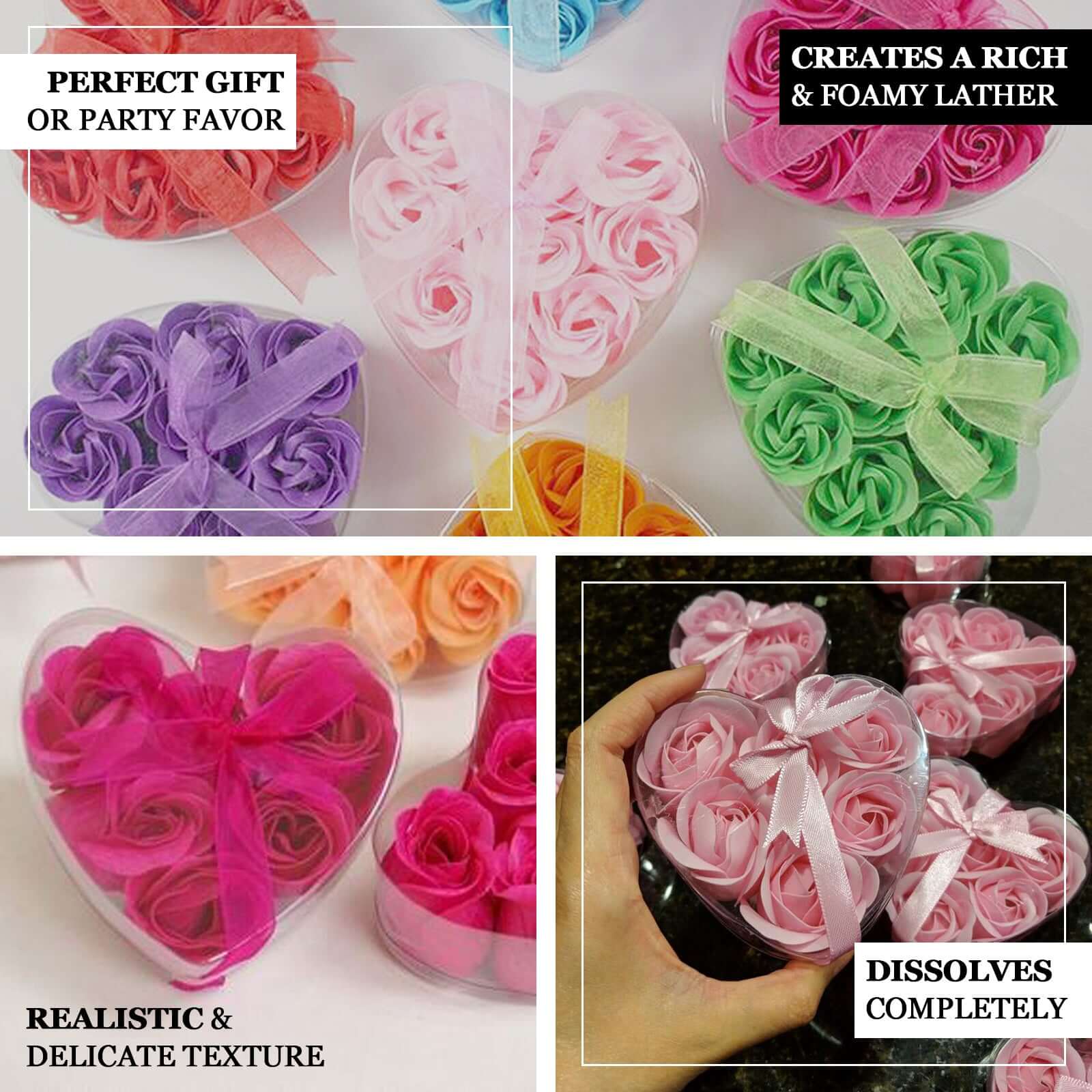 4 Pack 24 Pcs Dusty Rose Scented Rose Soap Heart Shaped Party Favors With Gift Boxes And Ribbon