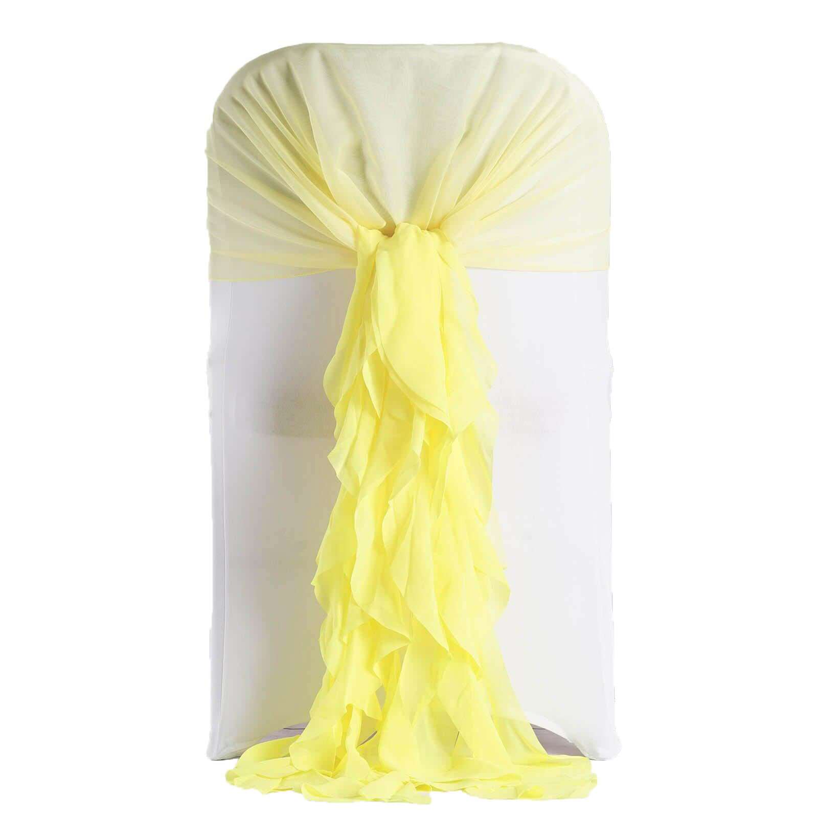 1 Set Chiffon Hoods Chair Sashes with Willow Ruffles Design Yellow - Stylish Chair Bow Decor