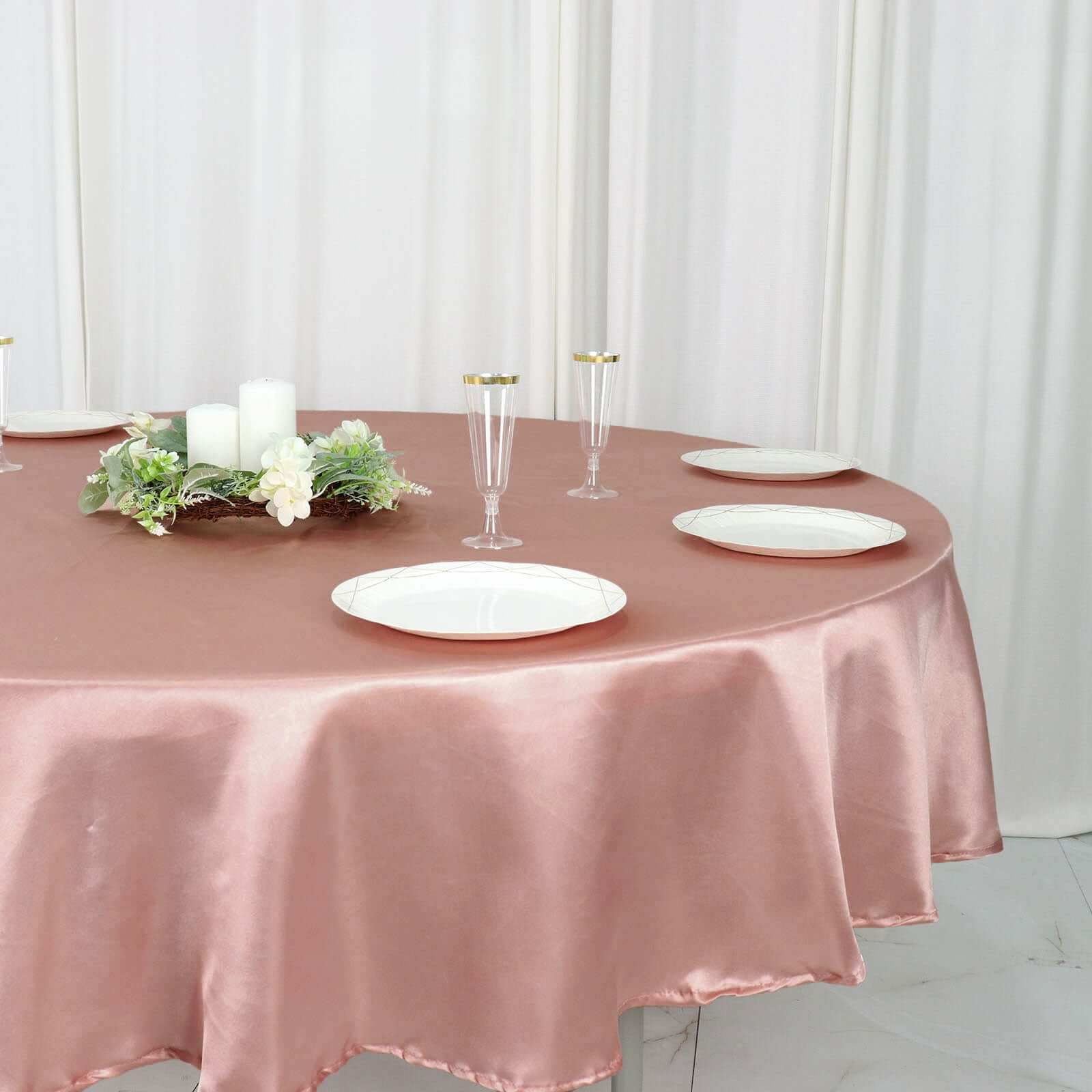 Satin 90 Round Tablecloth Dusty Rose - Smooth and Lustrous Table Cover