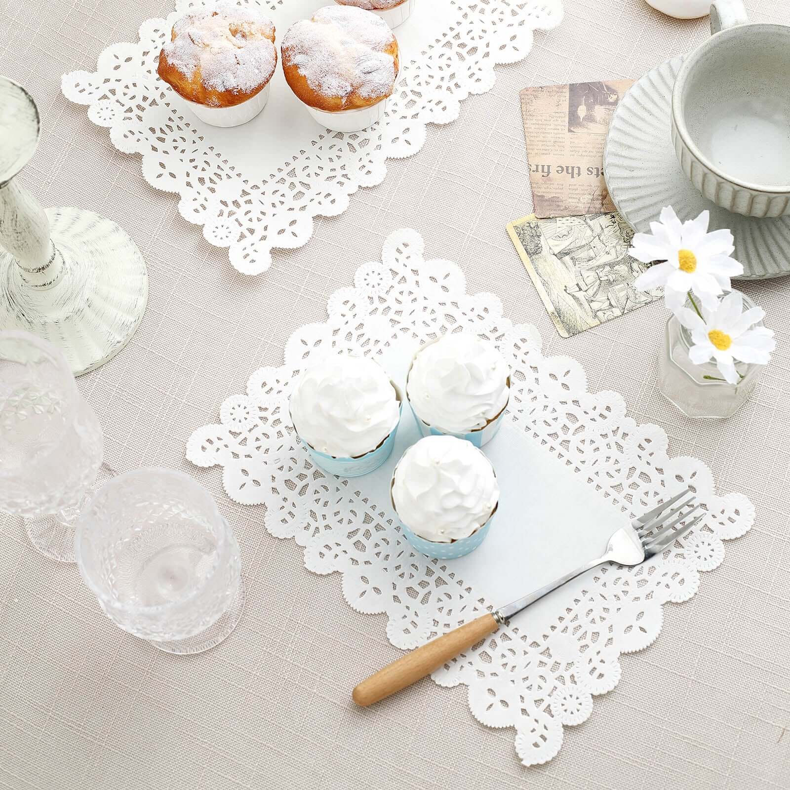 100 Pcs 7x10 Rectangle White Lace Paper Doilies, Food Grade Paper Placemats