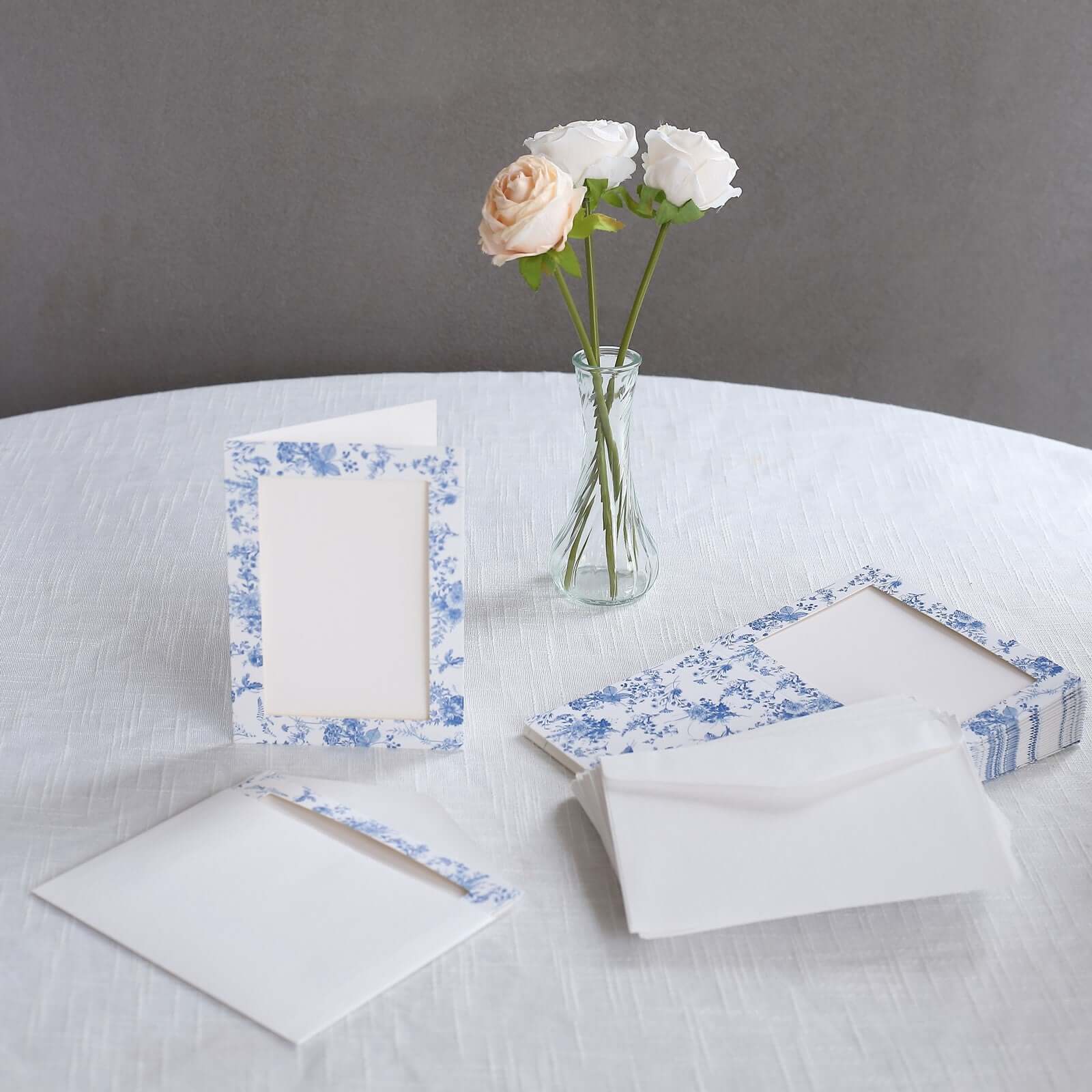 25-Pack Thank You Cards White Blue French Toile Design with Envelopes - Picture Insert Invitation Cards for Parties & Milestones 3.5x5.5